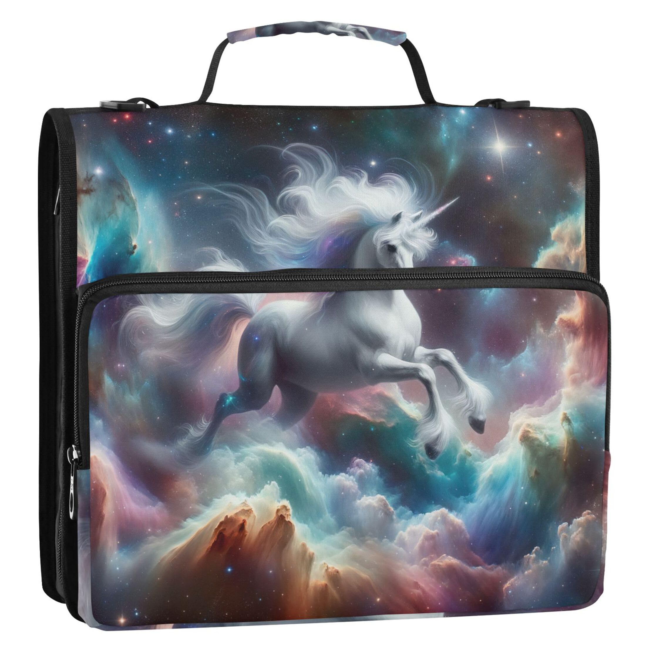 Floral 1.5 Inch Binders 3 Ring Heavy Duty Unicorn Nebula Space Zipper Binder Organizer Storage Portfolio Folder with Handle School Binder Bag with Shoulder Strap — image 1