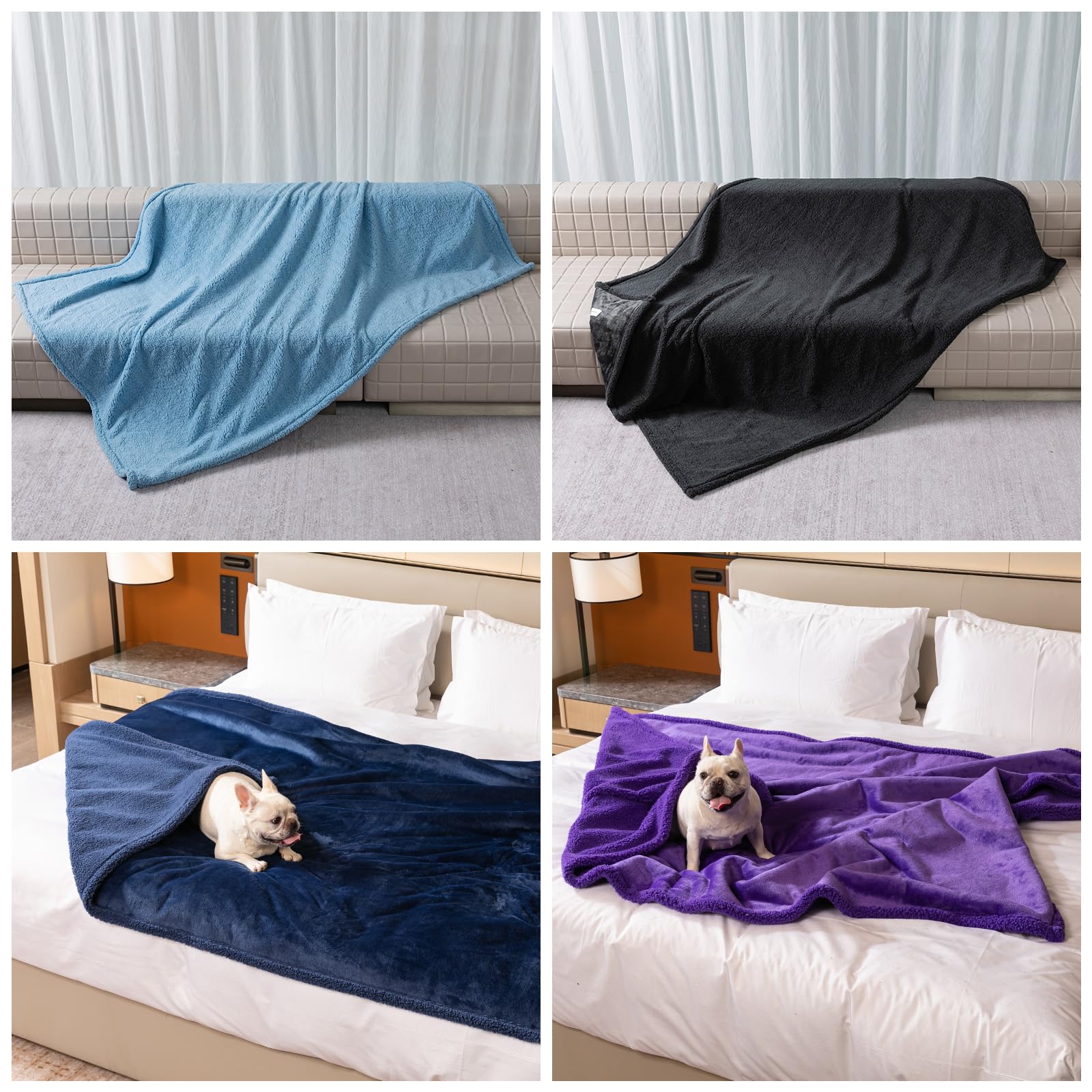 Maidewow Waterproof Dog Blanket Navy Dark Cat Throw Blanket for Couch Bed Cover Reversible Fluffy Jacquard Fleece Bed Mat Cover Puppy Leakproof Blankets Washable Cover -Navy,L - Image 4