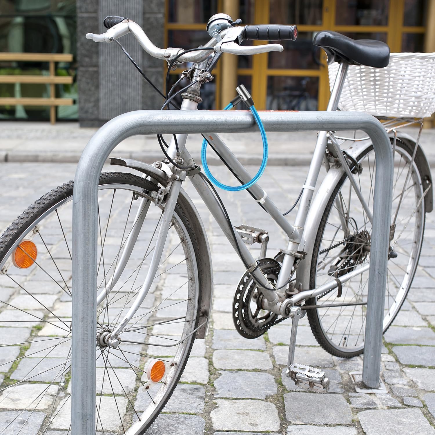 Zapięcie rowerowe 60 cm/11 mm, zabezpieczenie przed kradzieżą, zapięcie rowerowe, zamek spiralny z 2 kluczami, do roweru trójkołowego, motocykla, skutera, niebieskie