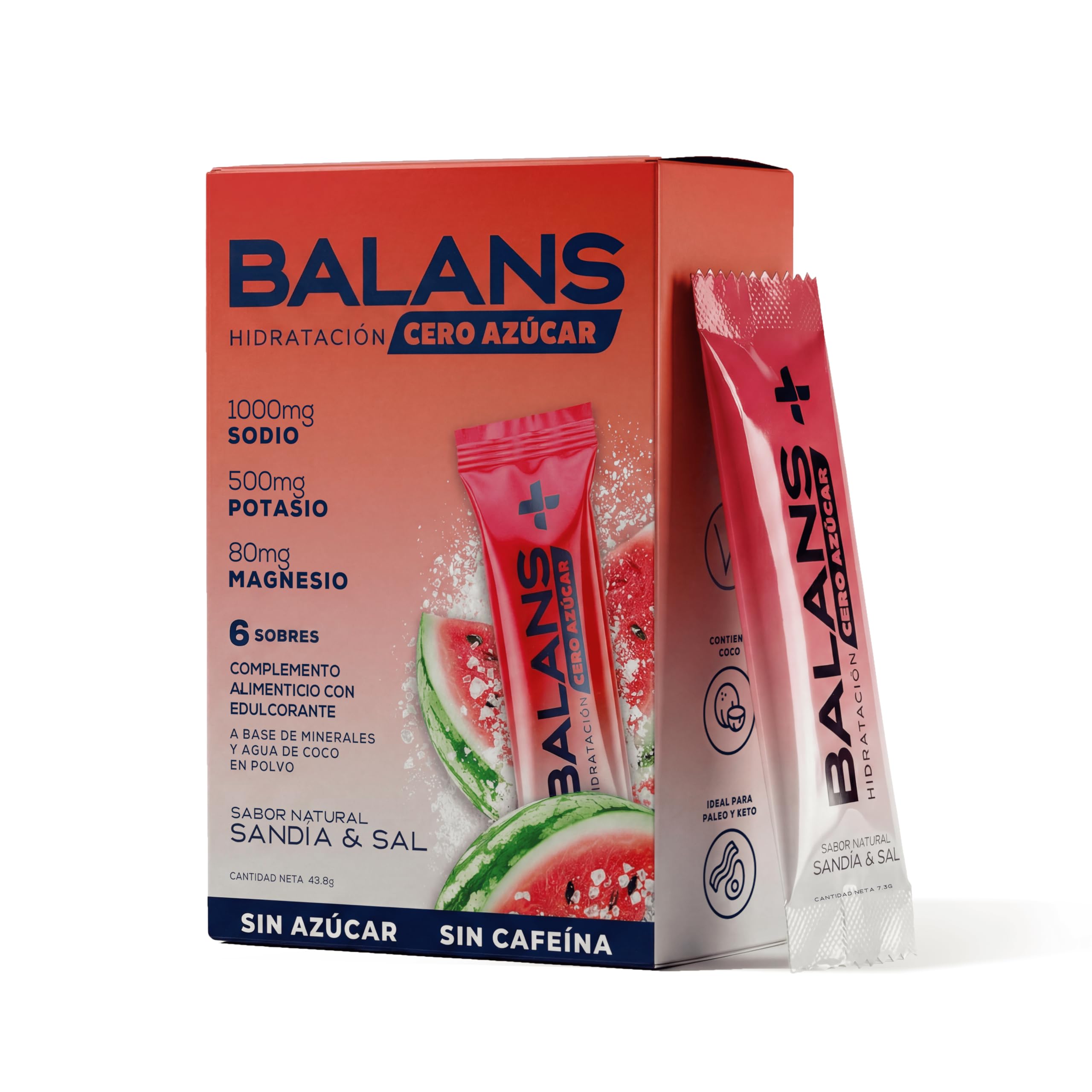 Balans | Electrolitos en Polvo Sin Azúcar | Sodio, Potasio, Magnesio y Agua de Coco | Hidratación Deportiva | Caja 6 Sobres | Sabor Sandía