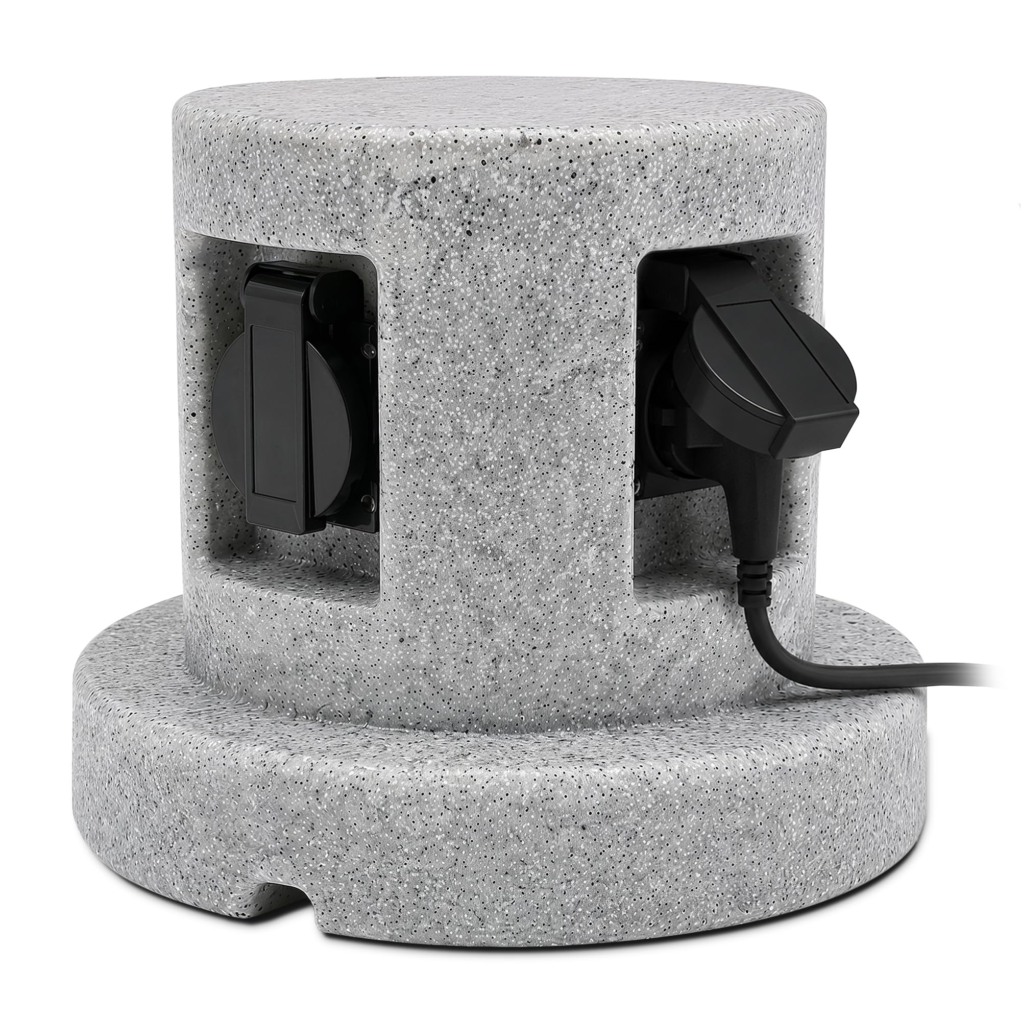 SSC-LUXon BAWI Gartensteckdose Steinoptik mit 4 Steckdosen - Outdoor Mehrfachsteckdose 4-fach IP44 - Außensteckdose Garten Granitoptik