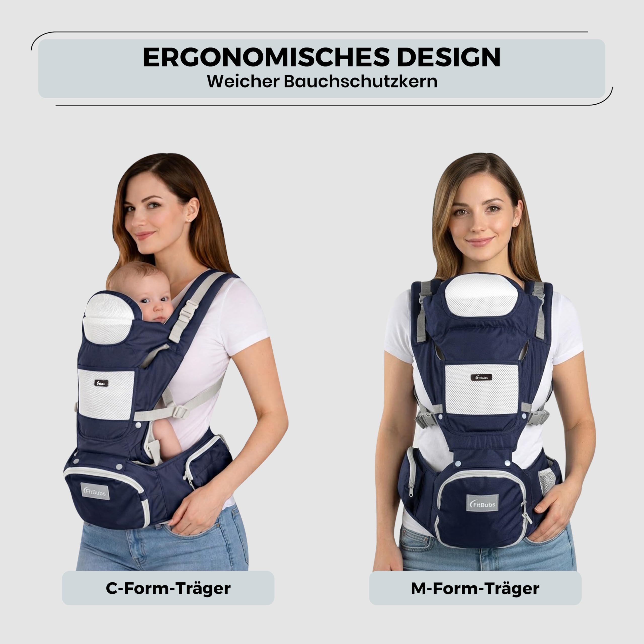 Portabebés con asiento de cadera – Ergonómico y transpirable, para la parte delantera y la cadera para bebés y niños pequeños (azul oscuro)