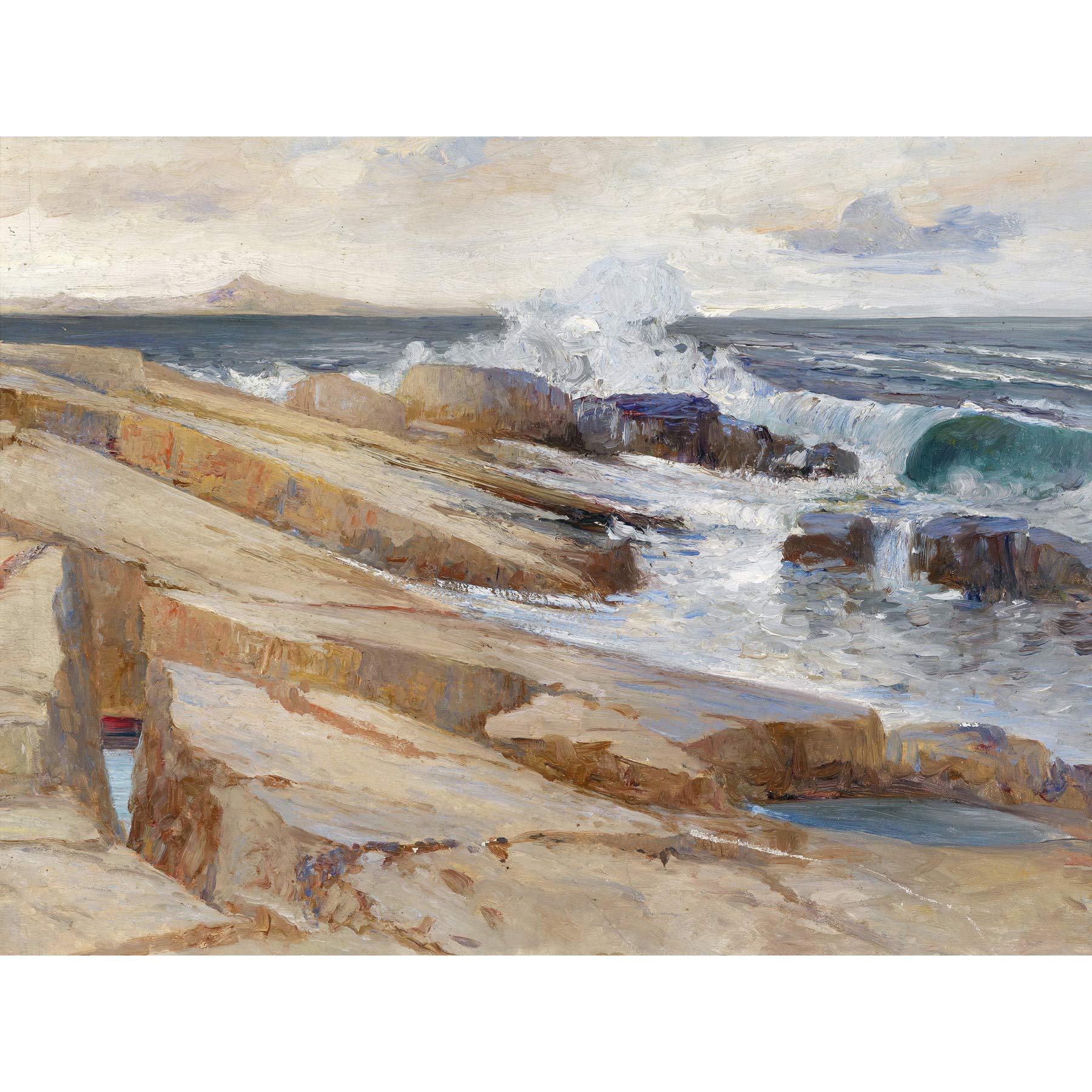 Artery8 Littrow Coast Ragusa Waves Rocks Seascape Painting Premium Wall Art Canvas Print 18X24 Inch