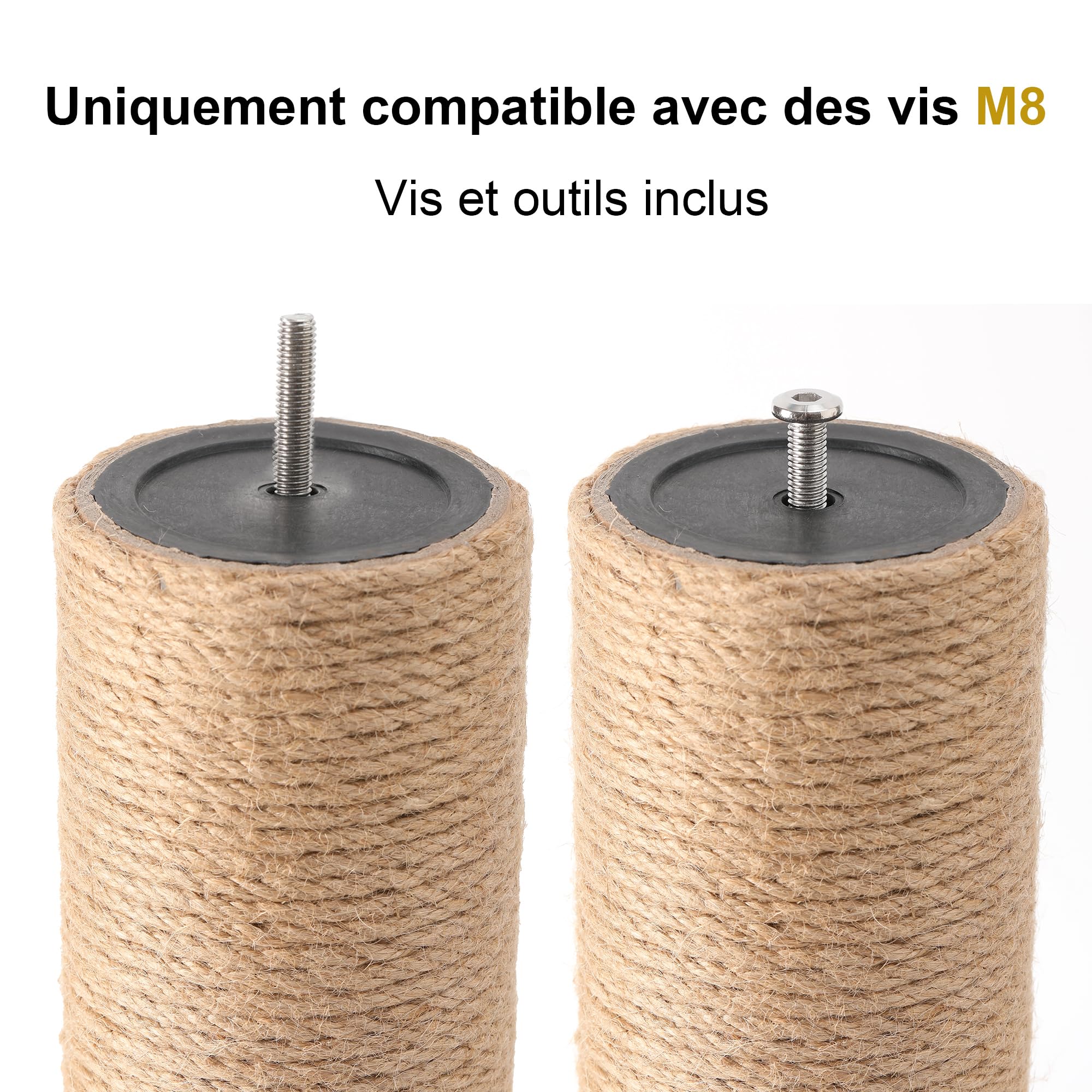 FUKUMARU Lot de 2 recharges pour Arbre à Chat de Rechange en Corde de Jute Naturelle avec vis M8, 8,9 x 32,6 cm