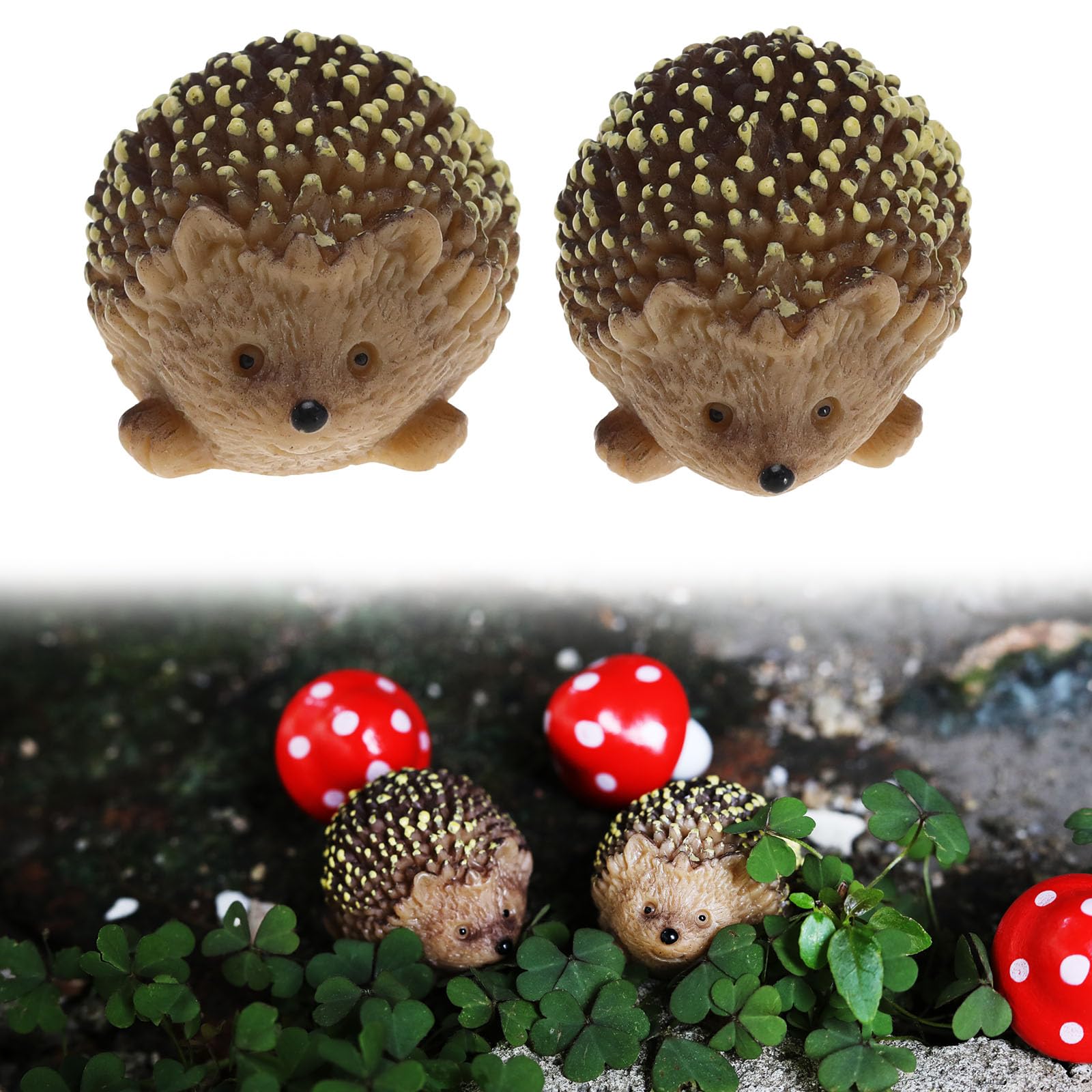 Set Di 6 Statuette In Miniatura Per Giardino Fatato - Ricci E Funghi In Resina, Per Micro Paesaggi, Terrari, Bonsai E Casa Delle Bambole - 6
