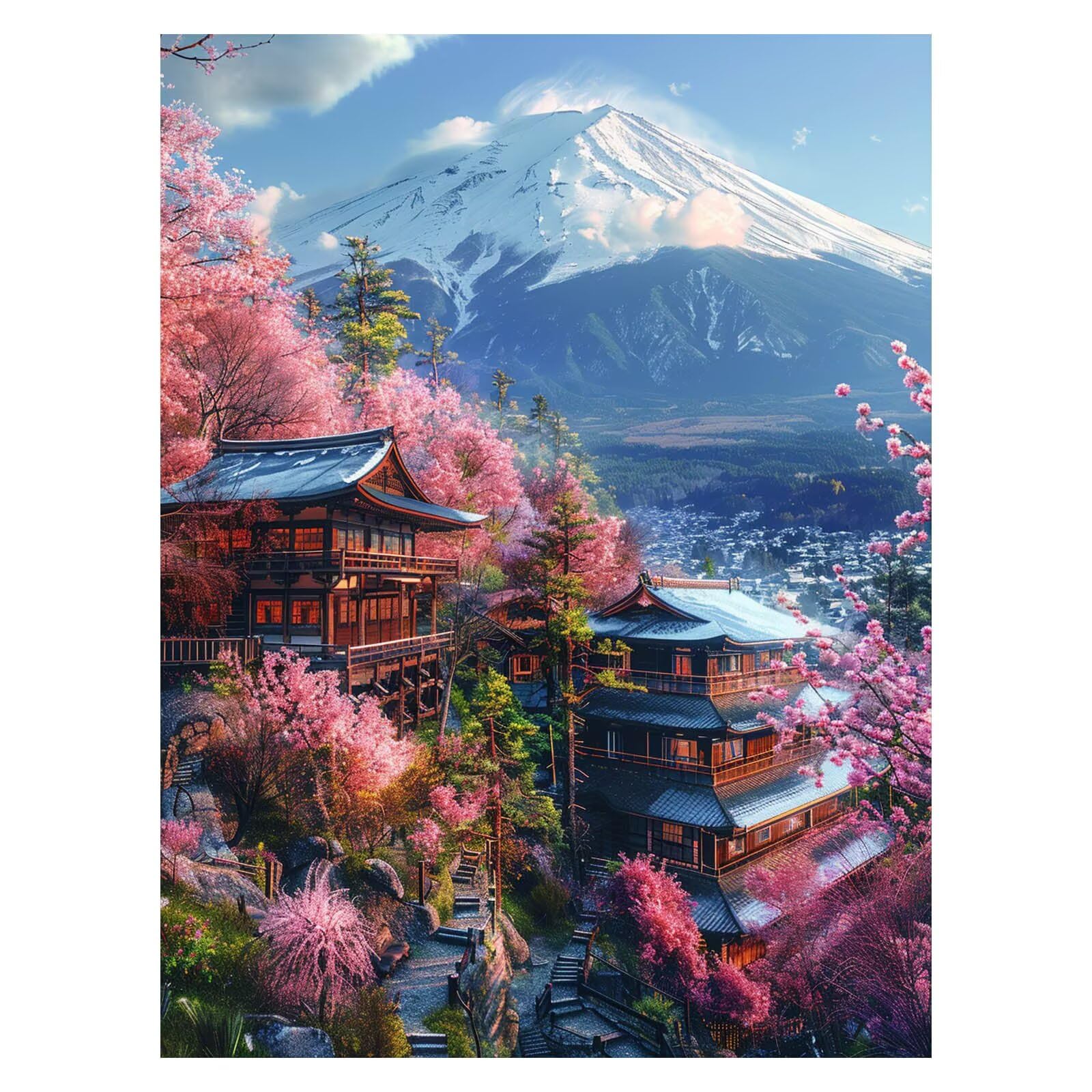 Malowanie po numerach dla dorosłych, japońska architektura malowanie według numerów, Snow Mountain 102 x 137 cm, hobby dla dorosłych kobiet, malowanie na płótnie farbą akrylową i pędzlami, sztuka