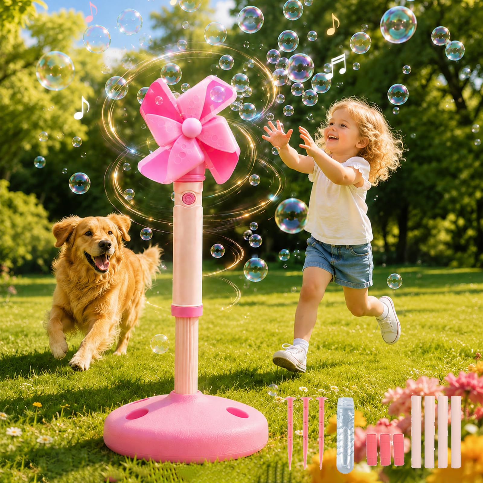 Bolle di sapone, liquido per bolle di sapone, fischietto per bolle di sapone, pistola per bolle di sapone, tavolo dell'acqua per bambini, effetto luce da sogno, per esterni, compleanno dei