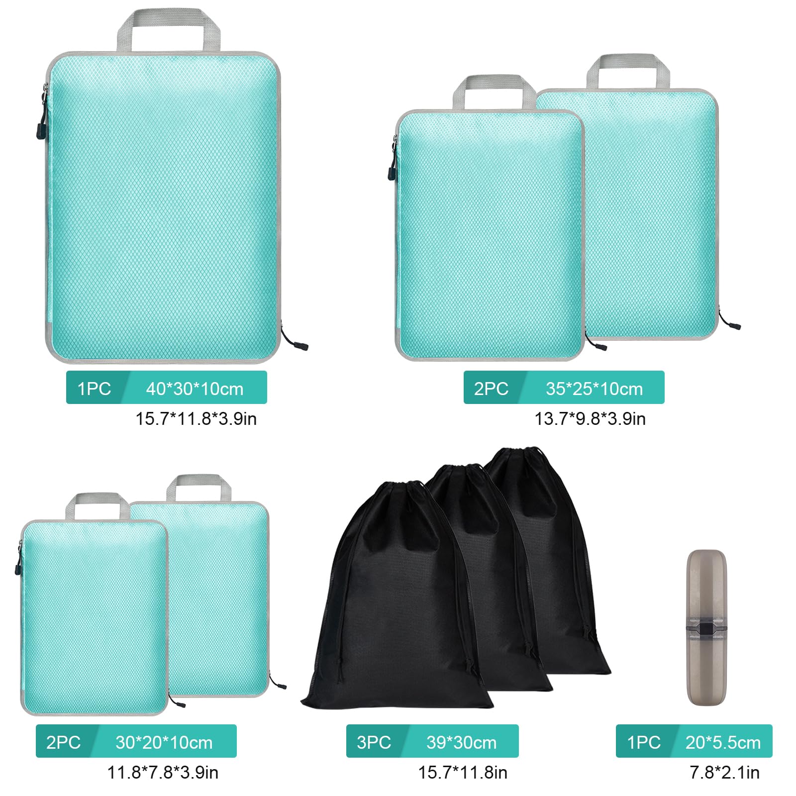 Eucomir Set di 9 Cubi Organizer Valigia da Viaggio, Sacchetti di Organizzatore Estensibile Salvaspazio,per Deposito per la Casa,lago Blu