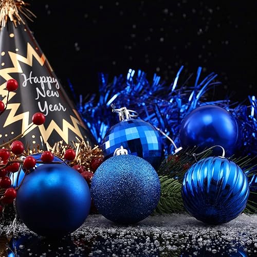 Miniatura 5 de 24 adornos de bolas de Navidad para decoración de árbol para festividades, boda, fiesta, 2.36 pulgadas, 6 estilos (azul rey) con ganchos
