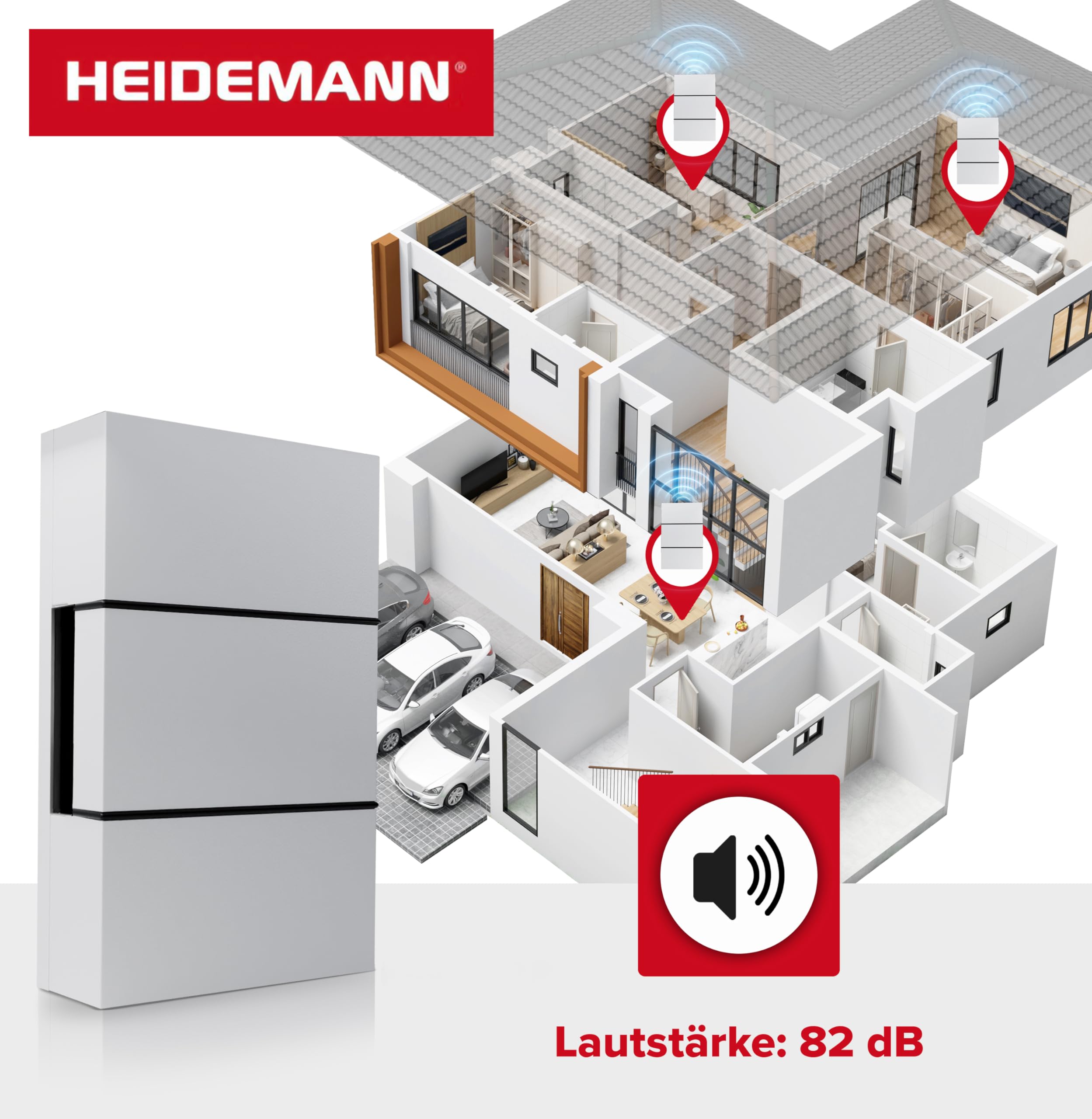 Heidemann Zweiklang-Gong Ibis 230 V (Empfänger, Lautstärke 82 dB, Farbe reinweiß, Türklingel, Gong, Funkklingel) 70011