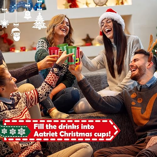 Miniatura 5 de Nuogo 24 vasos de plástico de color rojo y verde de 16 onzas, con cinturón de Papá Noel, estilo sombrero de elfo, tazas de estadio de vacaciones