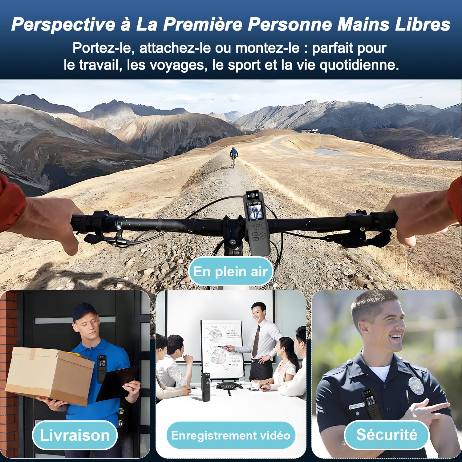 Bodycam, 1080P Full HD Action Cam con Scheda TF 64GB, Bodycam Polizia Professionale, Clip Magnetica e Supporto Bici, Archiviazione Loop, lunga durata della batteria, Telecamera Moto per Sport/Viaggi