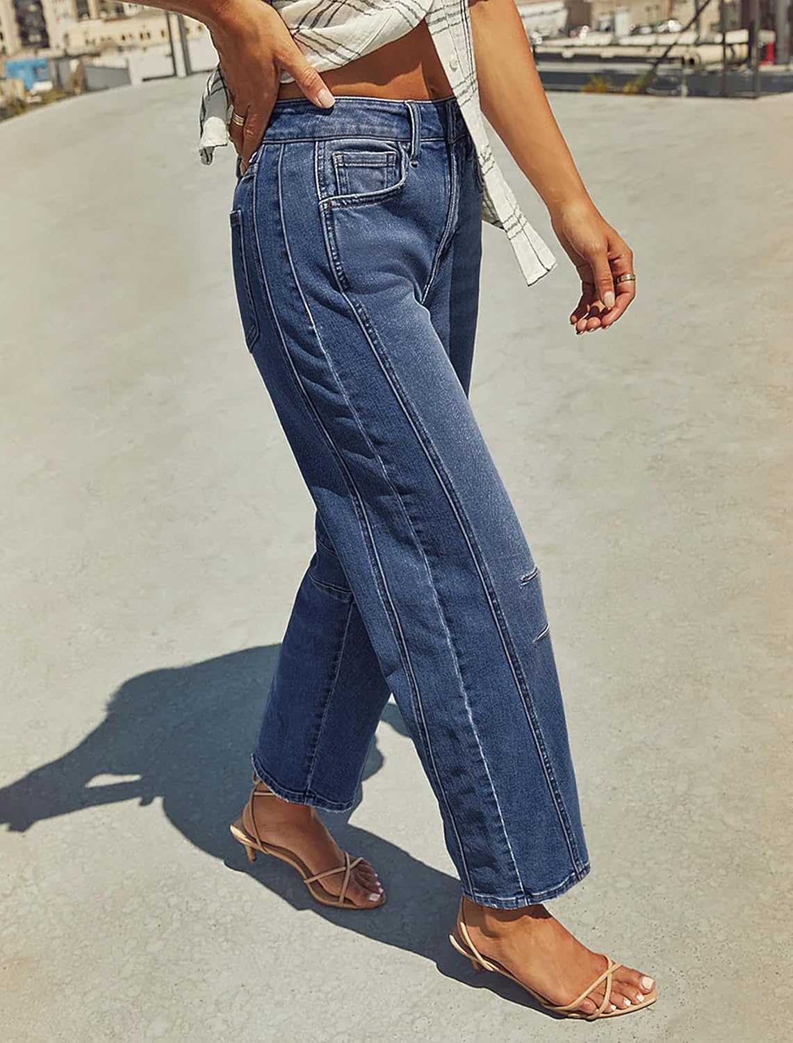 IWD Baggy Barrel Jeans for Women Trendy Vintage High Waisted Wide Leg Boyfriend Y2K Denim Ankle Pants with Pockets - Image 3