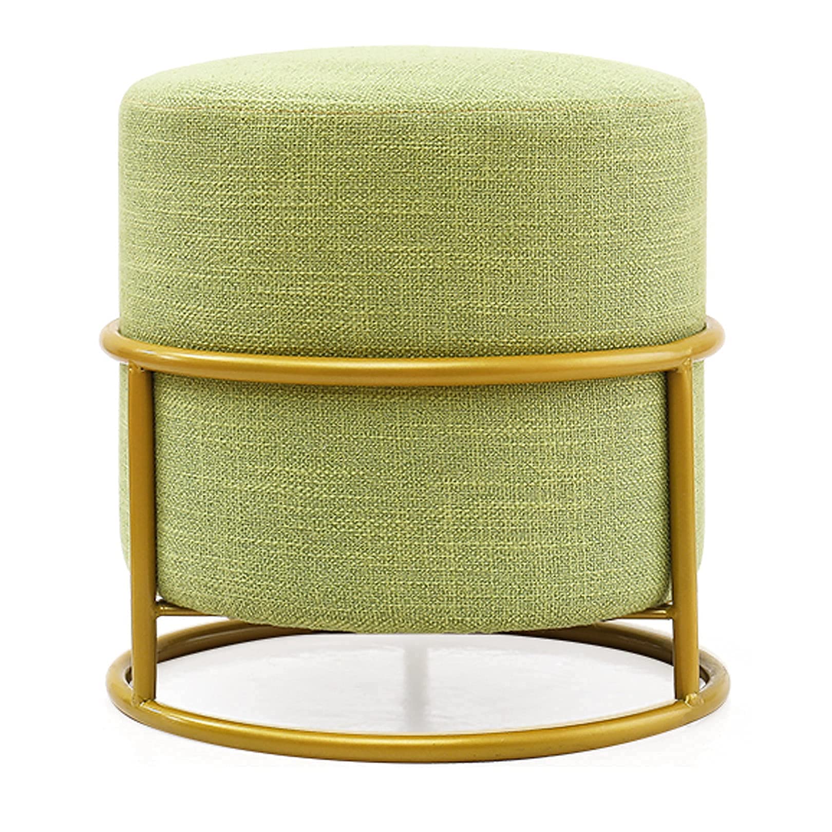 Tabouret de pied en lin vert et pouf d'entrée rembourré avec base dorée