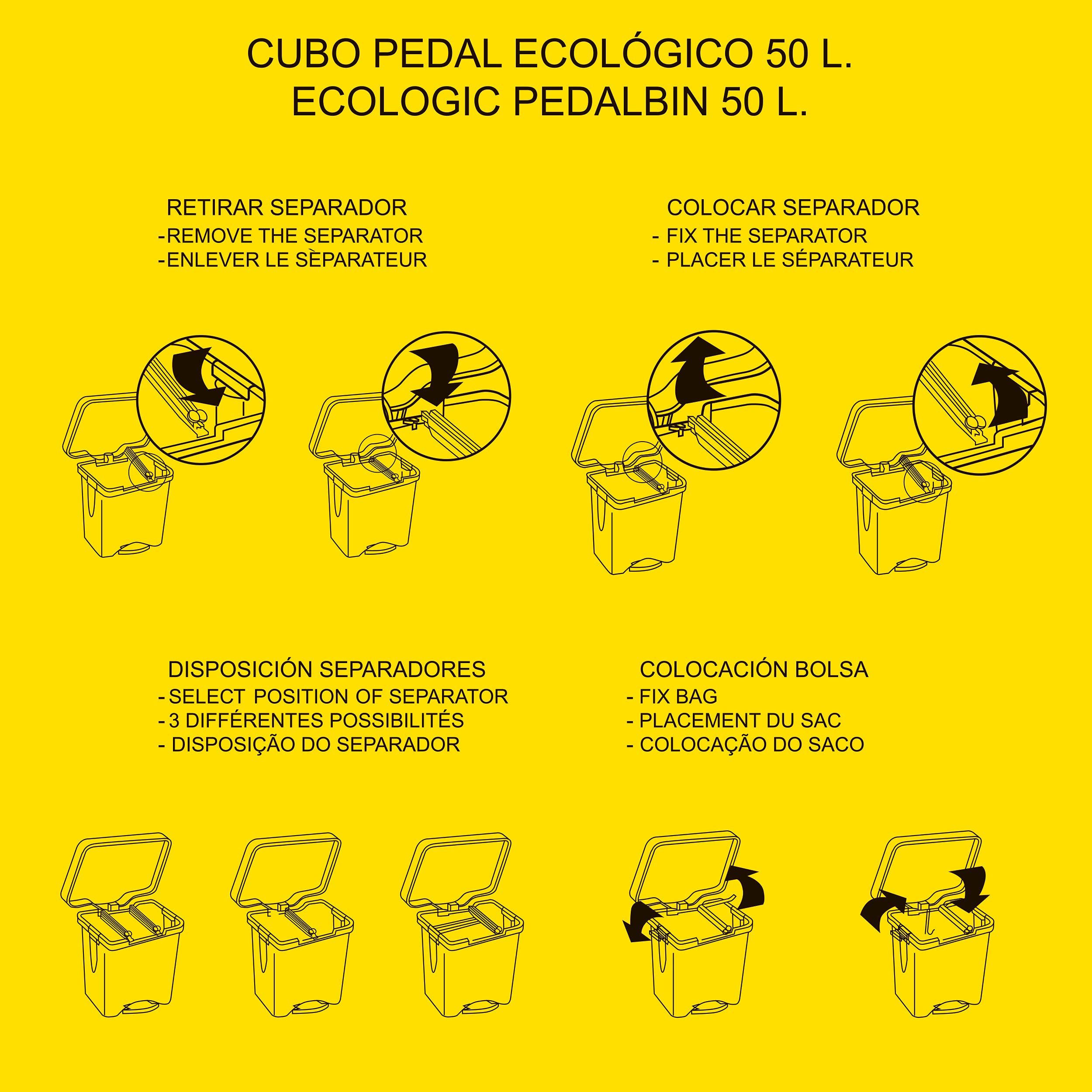 Poubelle à Pédale Écologique, 50 L, Jaune