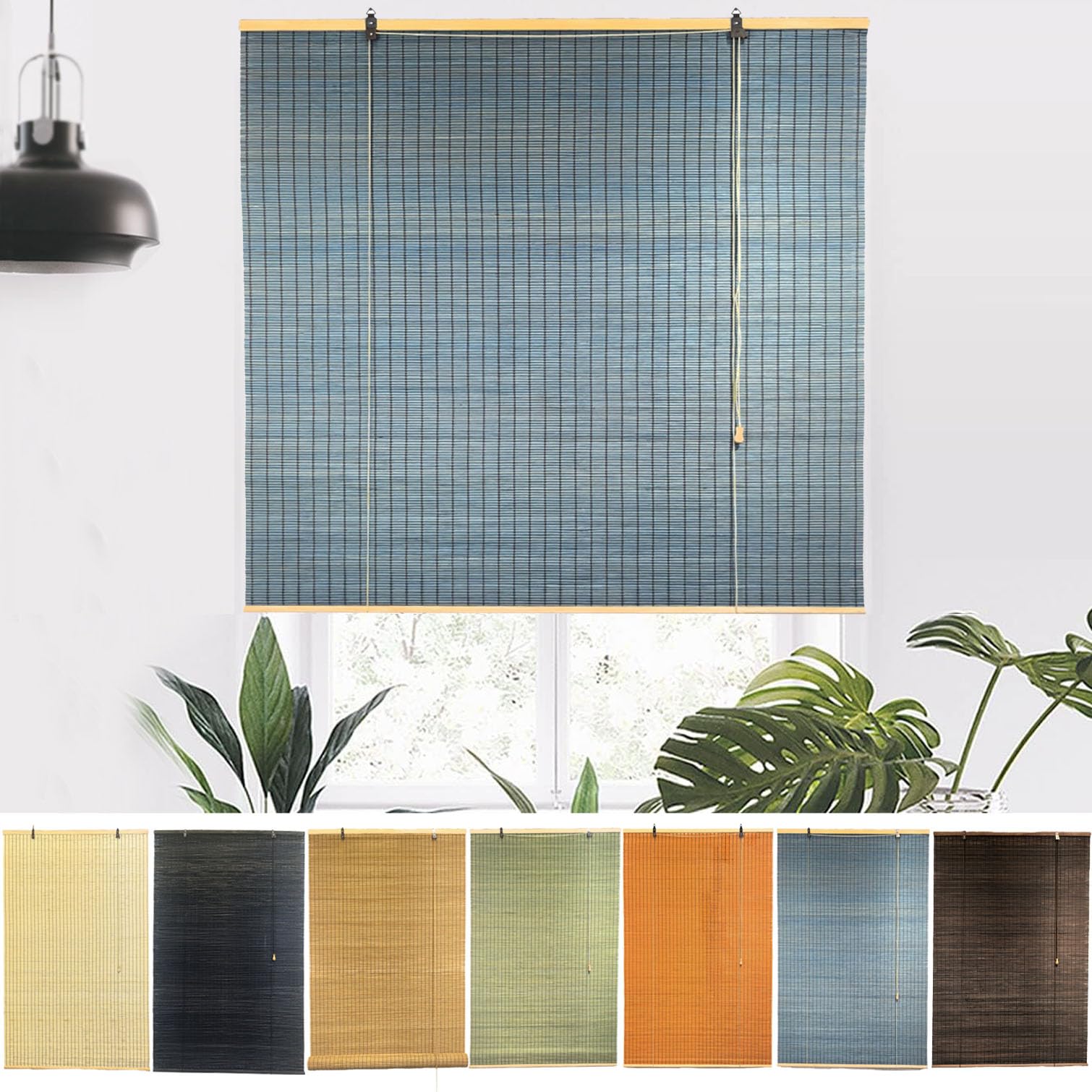 NIANXINN Indoor Bamboo Roller Blinds,Retro Roman Blinds,Natural Wooden Window Decorative Curtain,95% Blackout Roller Blinds,Sunscreen Privacy,Custom,Width x Height (140cm x 150cm,Blue)