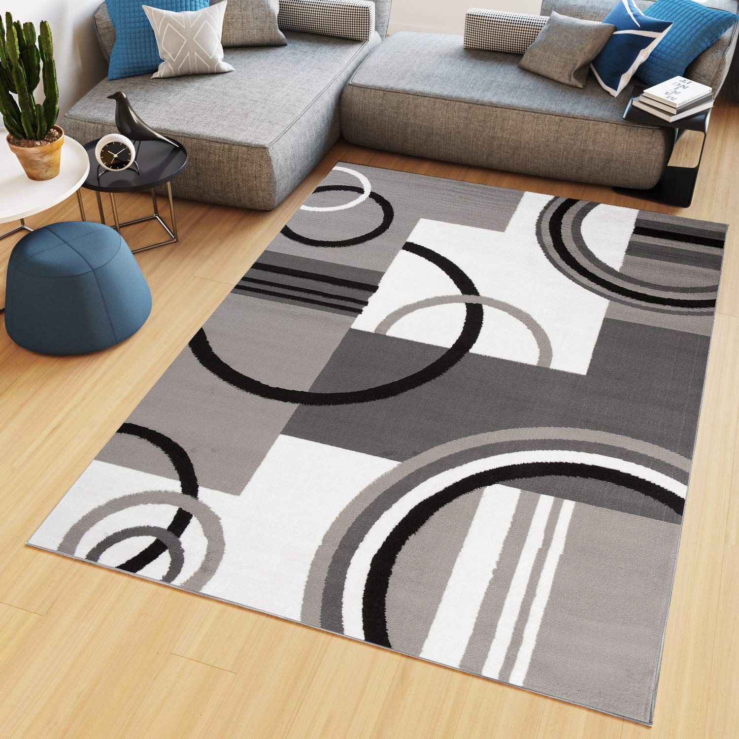 TAPISO Maya Alfombra de Pelo Corto Resistente Suave Diseño Moderno Geométrico Gris Claro Grafito Blanco Negro Alfombra de Salón Dormitorio Habitación Infantil 80 x 150 cm OEKO-TEX STANDARD 100