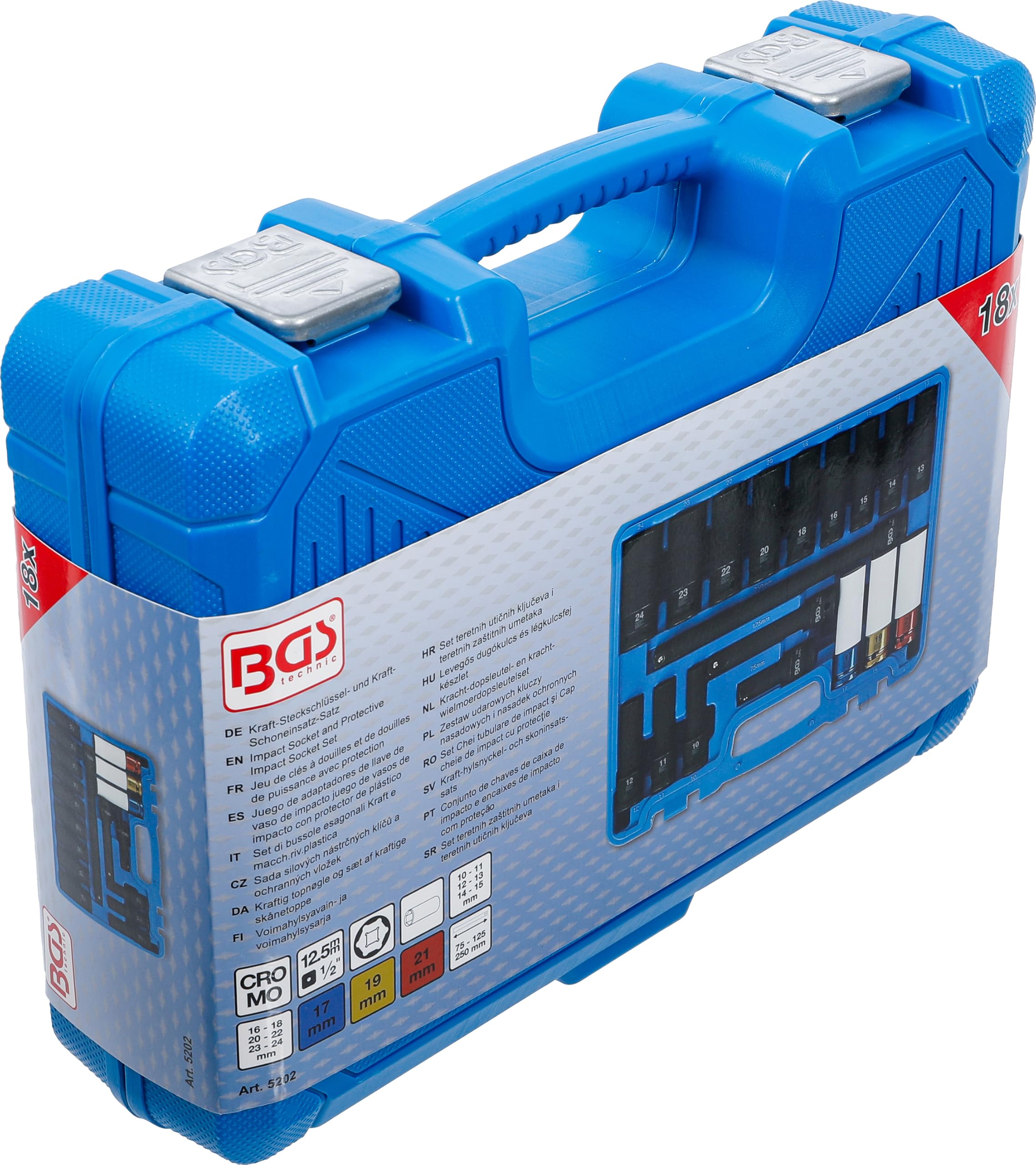 BGS 5202 | Juego de adaptadores de llave de vaso de impacto juego de vasos de impacto con protector de plástico | hexágono | 12,5 mm (1/2") | 10-24 mm | 18 piezas