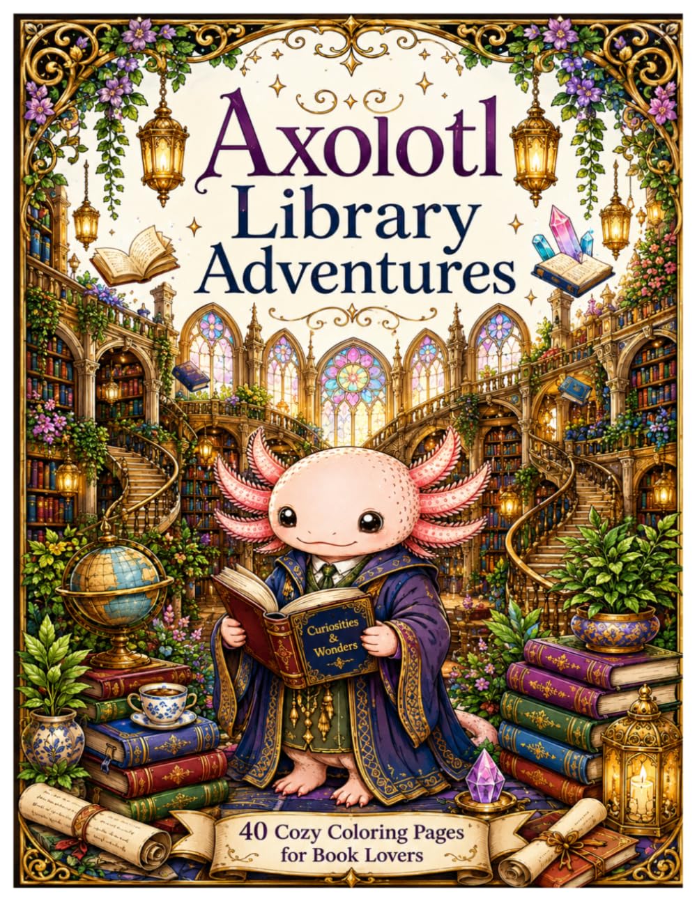 Axolotl Library Adventures: 40 Cozy Coloring Pages for Book Lovers (Cozy Creatures Coloring Books)