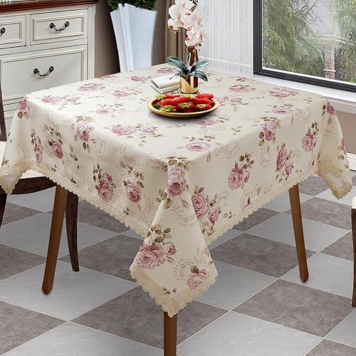 Miniatura 7 de YEESSION Mantel rectangular de poliéster con estampado floral, 52 x 70 pulgadas, resistente a las manchas e impermeable, mantel de vino para cocina,