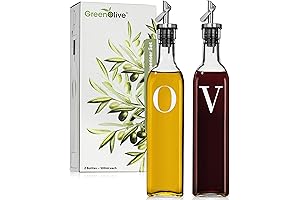 GREENOLIVE Professional Glass Olive Oil and Vinegar Dispenser Bottle Set