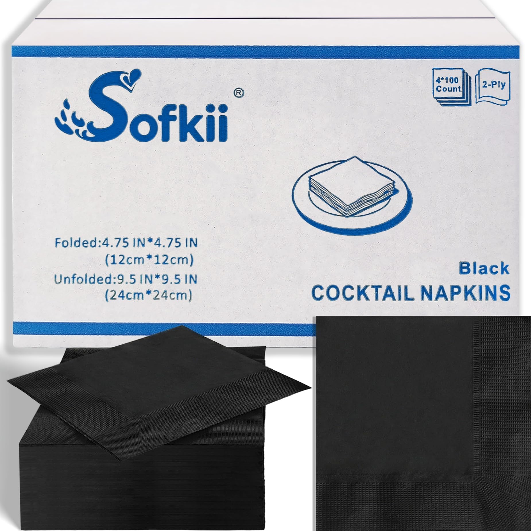 Sofkii 400 Count Black Cocktail Napkins - bar tools and drinkware | Mubboo