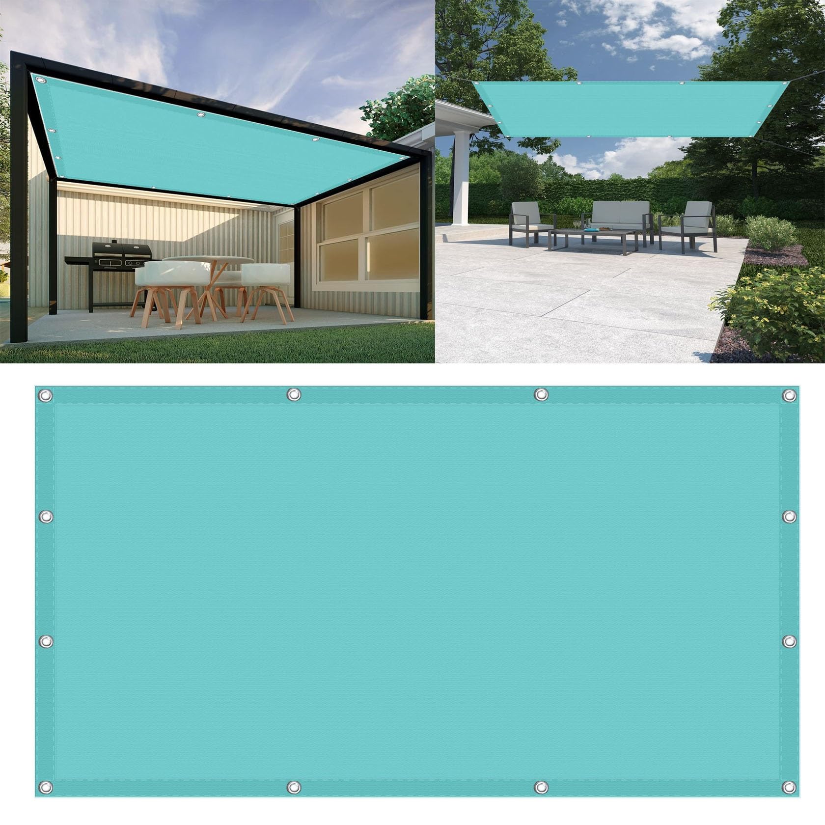 Voile d'ombrage imperméable bleu ciel 1.7x3.2 m pour pergola