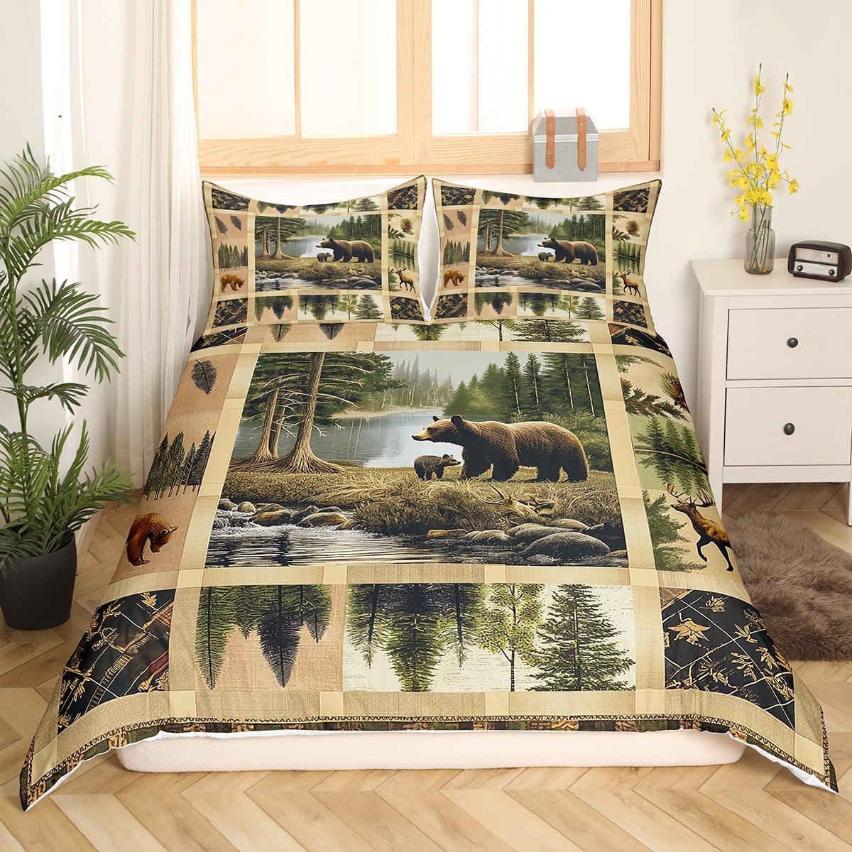 Bear Family Toddler Duvet Cover Set – 3D Wild Animals Print Bedding With 1 Pillowcase (42x58", No Comforter) - View #9