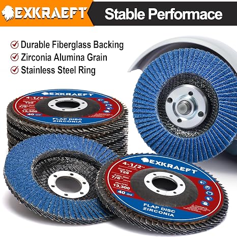 EXKRAEFT Flap Discs 4 1/2 for Angle Grinder, 50pcs Grinder Sanding Disc