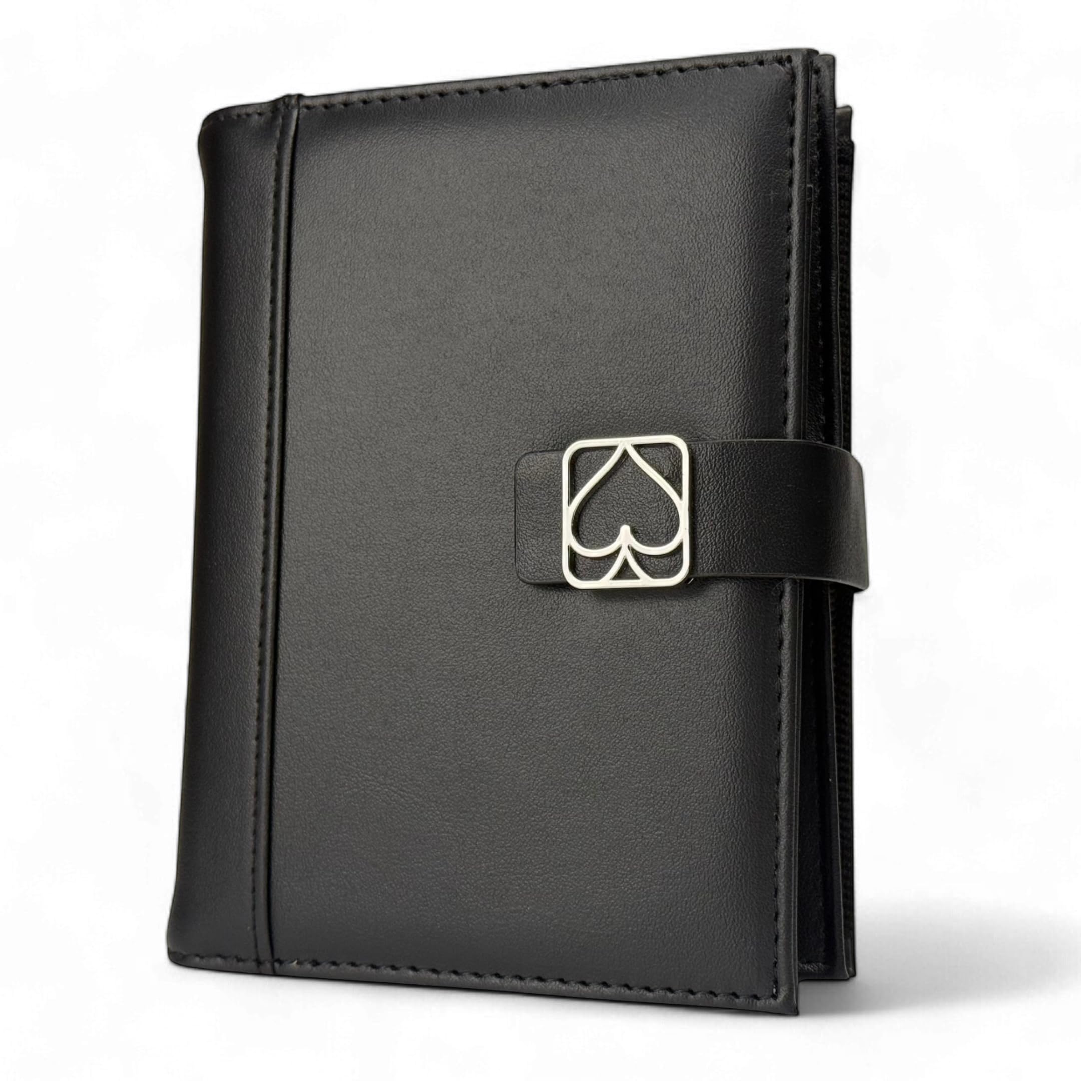 Luck Lab Double Deck Leather Playing Card Case/Holder - Fits Two Decks of Poker or Bridge Size Cards, Notepad and Pen (Black)