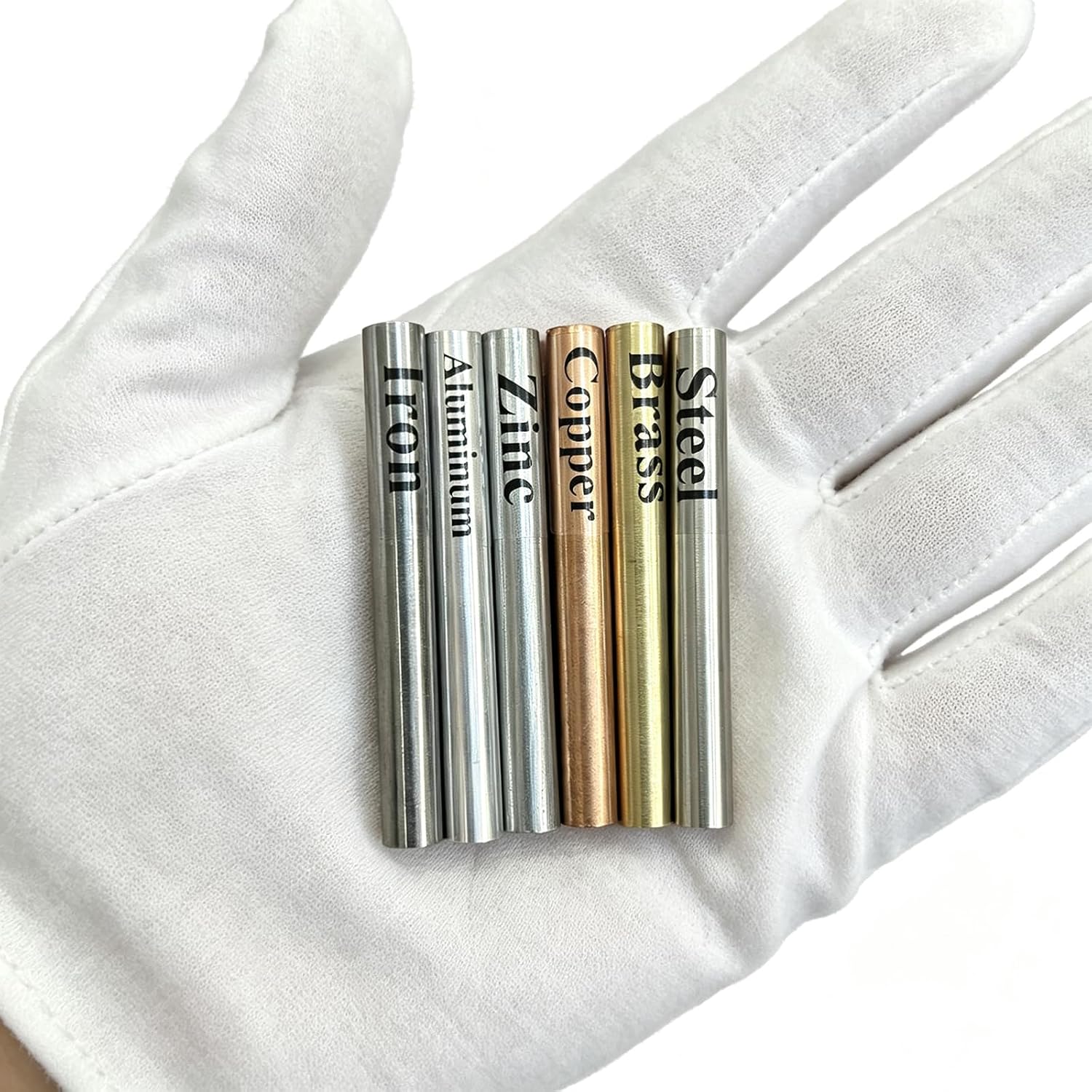 6mm Diameter x 50mm Length Metal Rod Sample Set, 6pcs Assorted Iron, Brass, Aluminum, Zinc, Copper, Steel Cylinders for Metal Testing, Educational Use and DIY Projects
