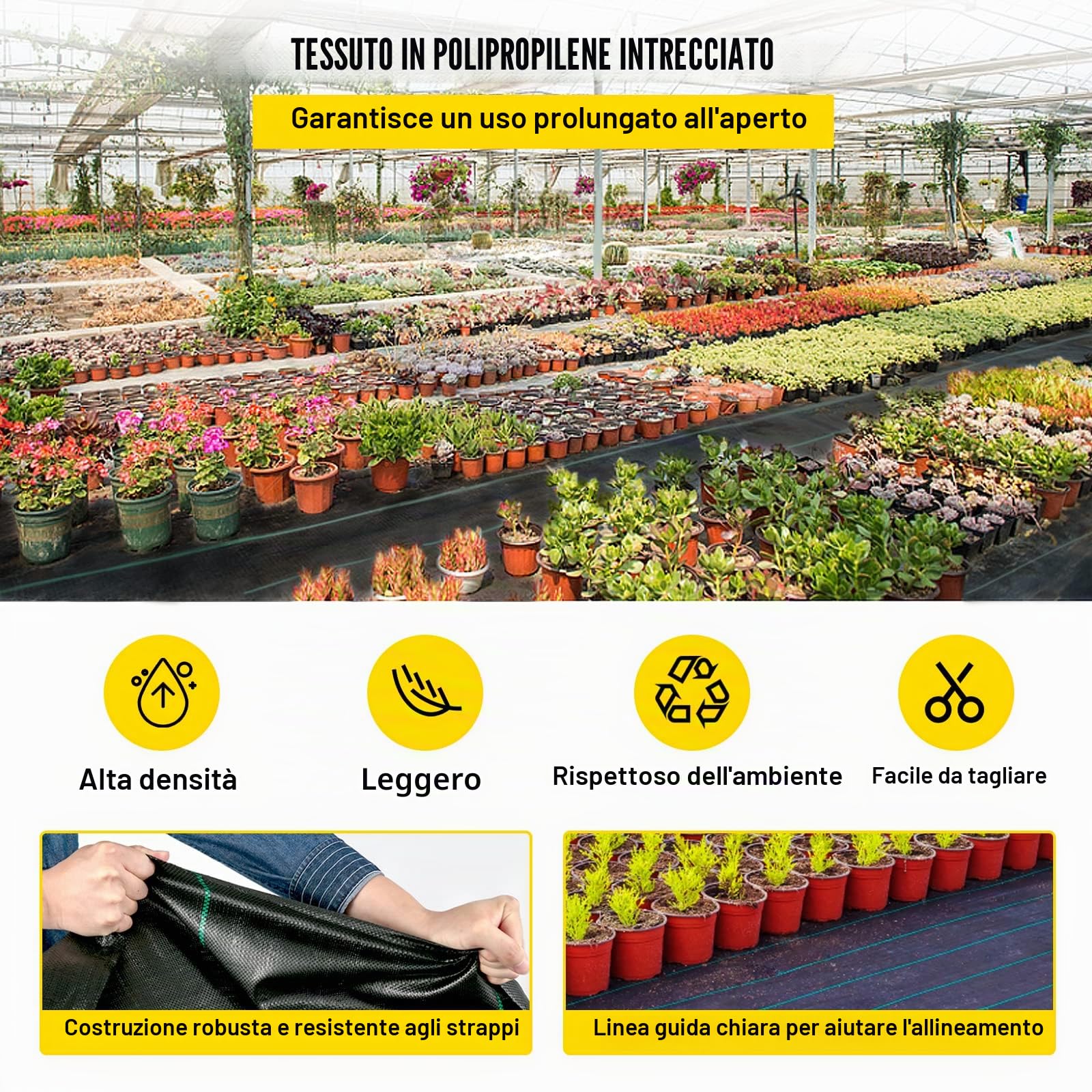 VEVOR Telo Pacciamatura Anti Erbacce, 6,5x300 ft Copertura Resistente al Suolo del Paesaggio della Barriera dell'erbaccia Tessuta PP Resistente, 3.0 Oz, Tessuto Geotessile per Giardino Colore Nero
