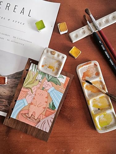 Miniatura 6 de Mini paleta de cerámica con clip magnético, paleta de acuarela portátil de viaje, paleta de pintura con clip, hecha a mano, adecuada para bocetos al