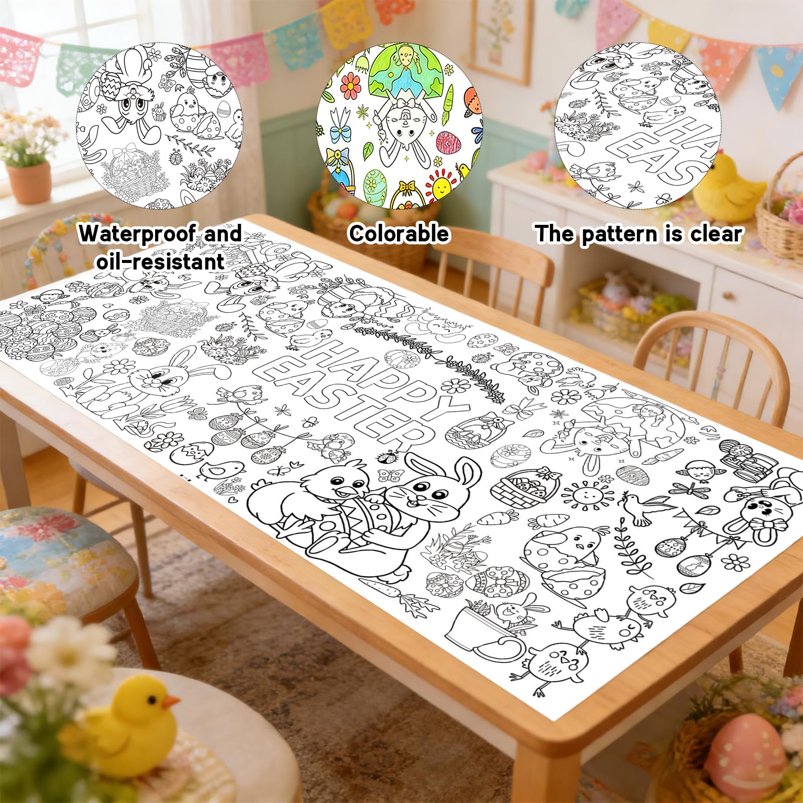 XinJiHongQiong 1 Pcs Easter Colouring Table Cloth, Giant 72x30 Inch Coloring Poster Craft Banner - Image 3