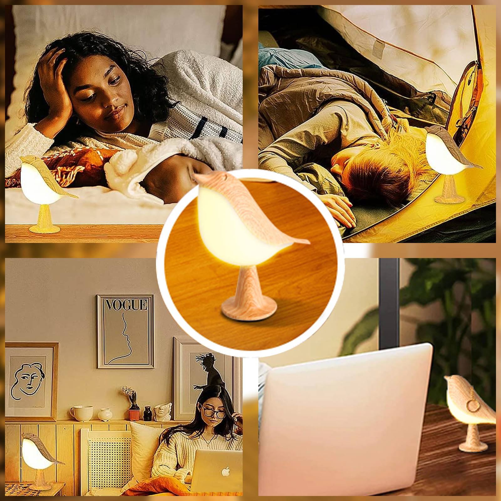 Lampe De Chevet LED Sans Fil VMUTGA - Veilleuse Tactile 3 Couleurs Rechargeable USB Pour Chambre
