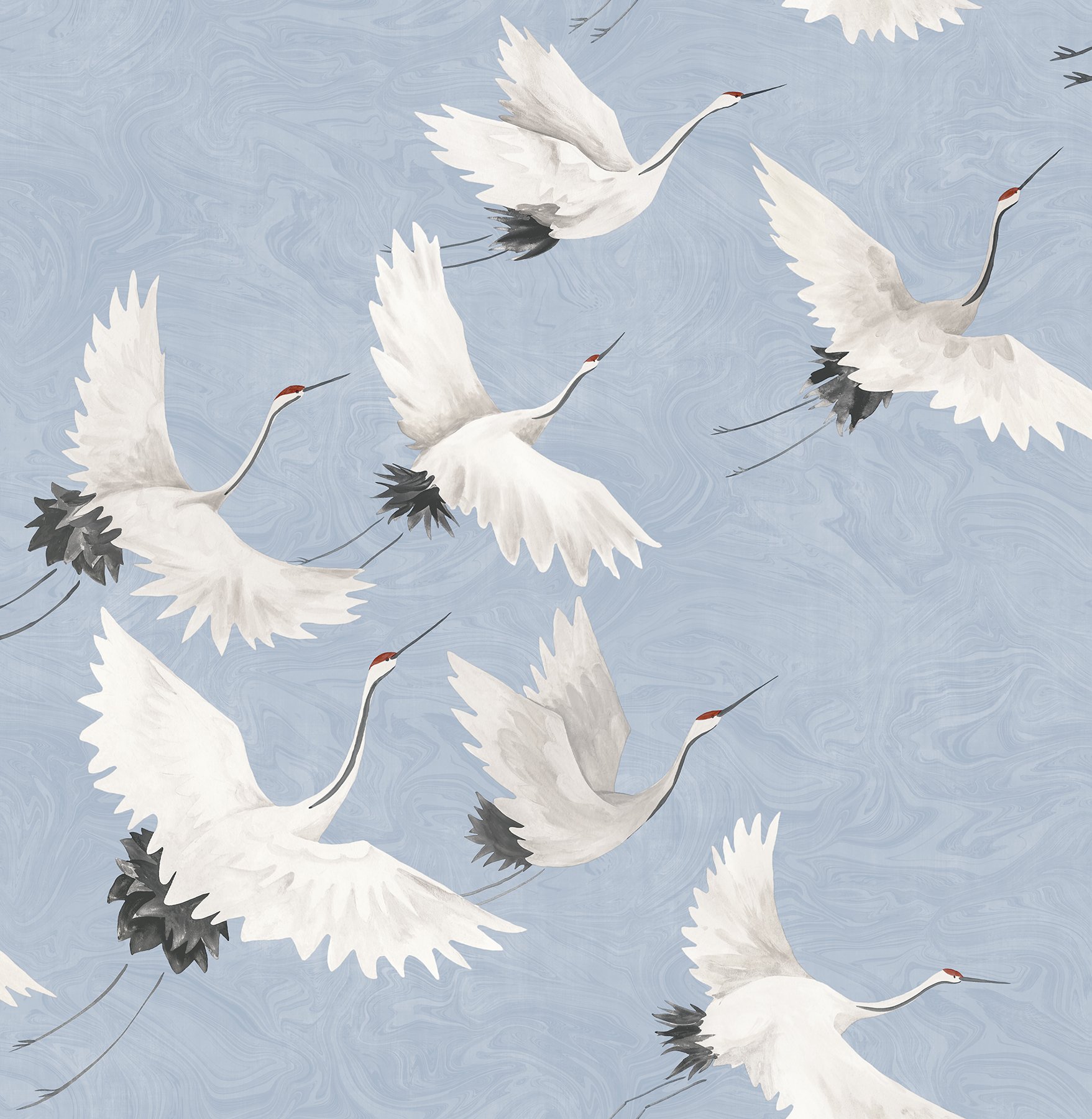 A-Street Prints 2764-24303 Windsong Crane Wallpaper, Periwinkle