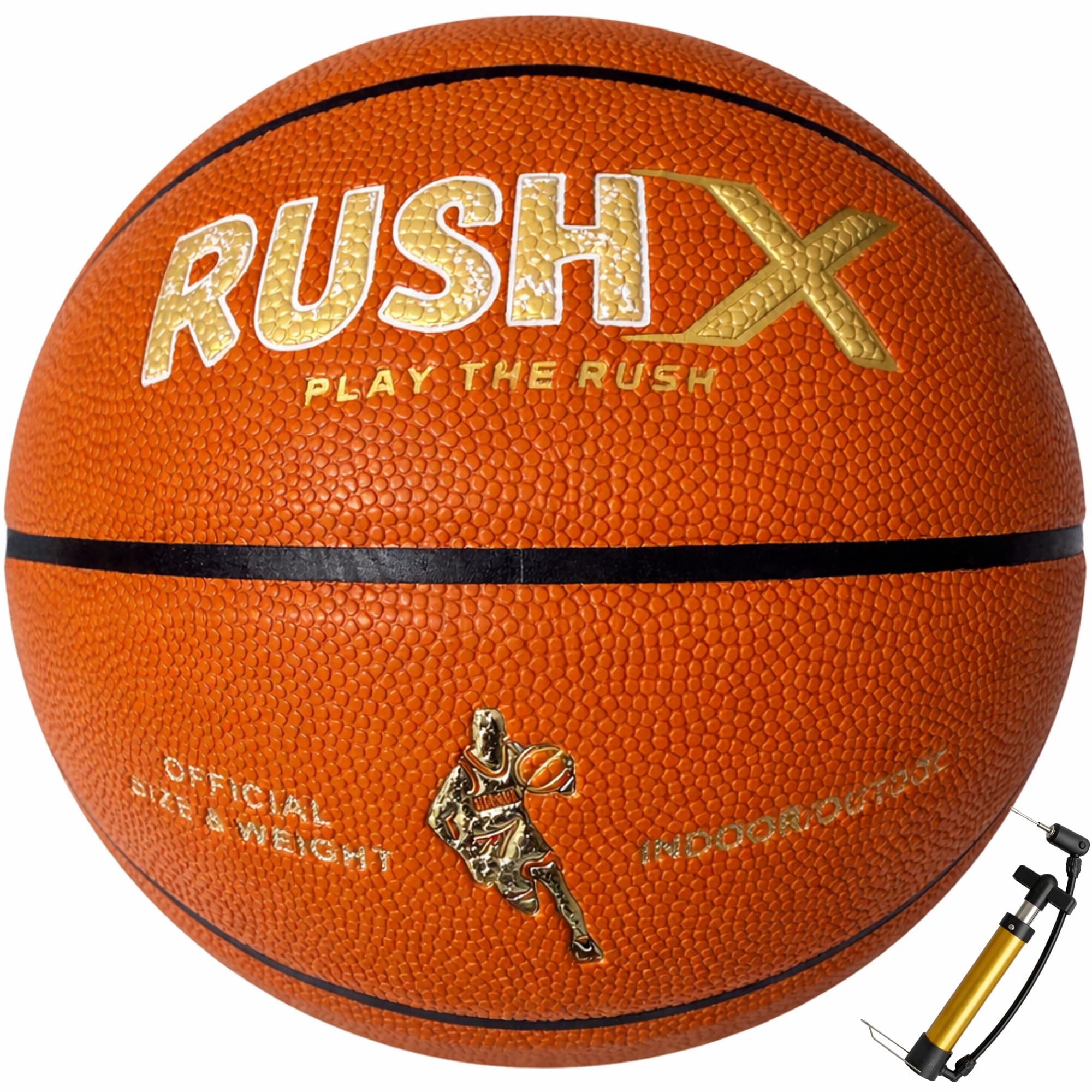 CAEMORA RushX Indoor Outdoor Basketball Size 7, Hygroscopic PU Material, Durable Anti-Slip Grip Training & Match Ball for Adults & Teens (Orange)