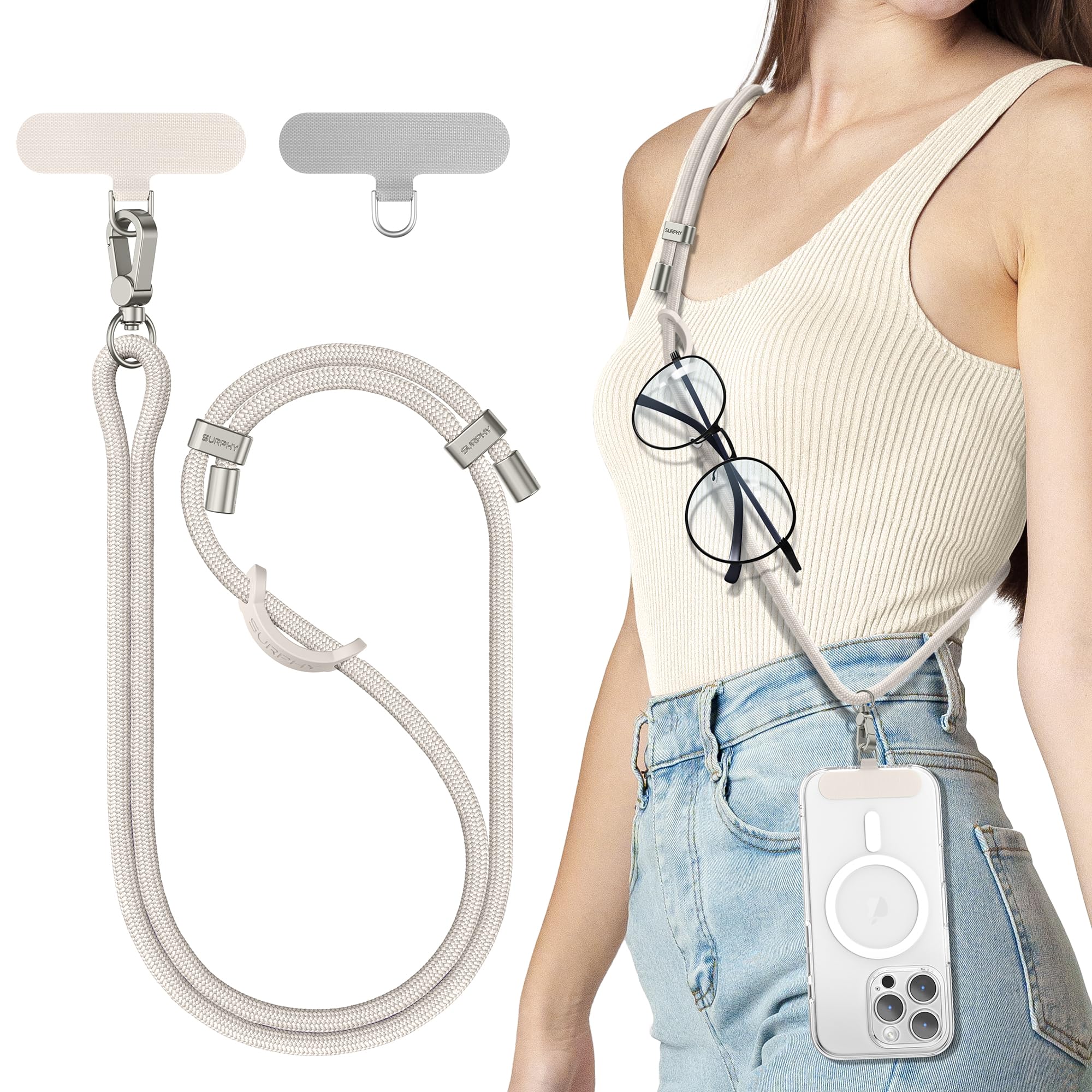 SURPHY Phone Lanyard for Mobile, Adjustable Crossbody Strap with 2pcs Tether Pads, Compatible with Most Phone Cases, Safety Strap Lanyard (Case Not Included)-picture-40