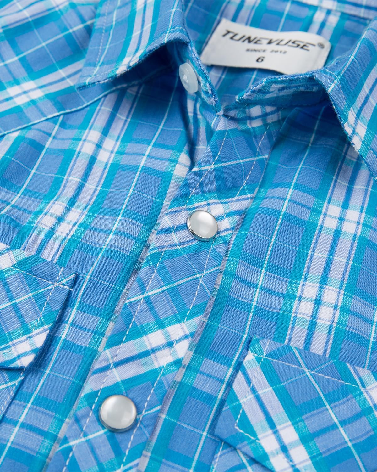 TUNEVUSE Boys Western Pearl Snap Long Sleeve Plaid Shirt Age 6-14