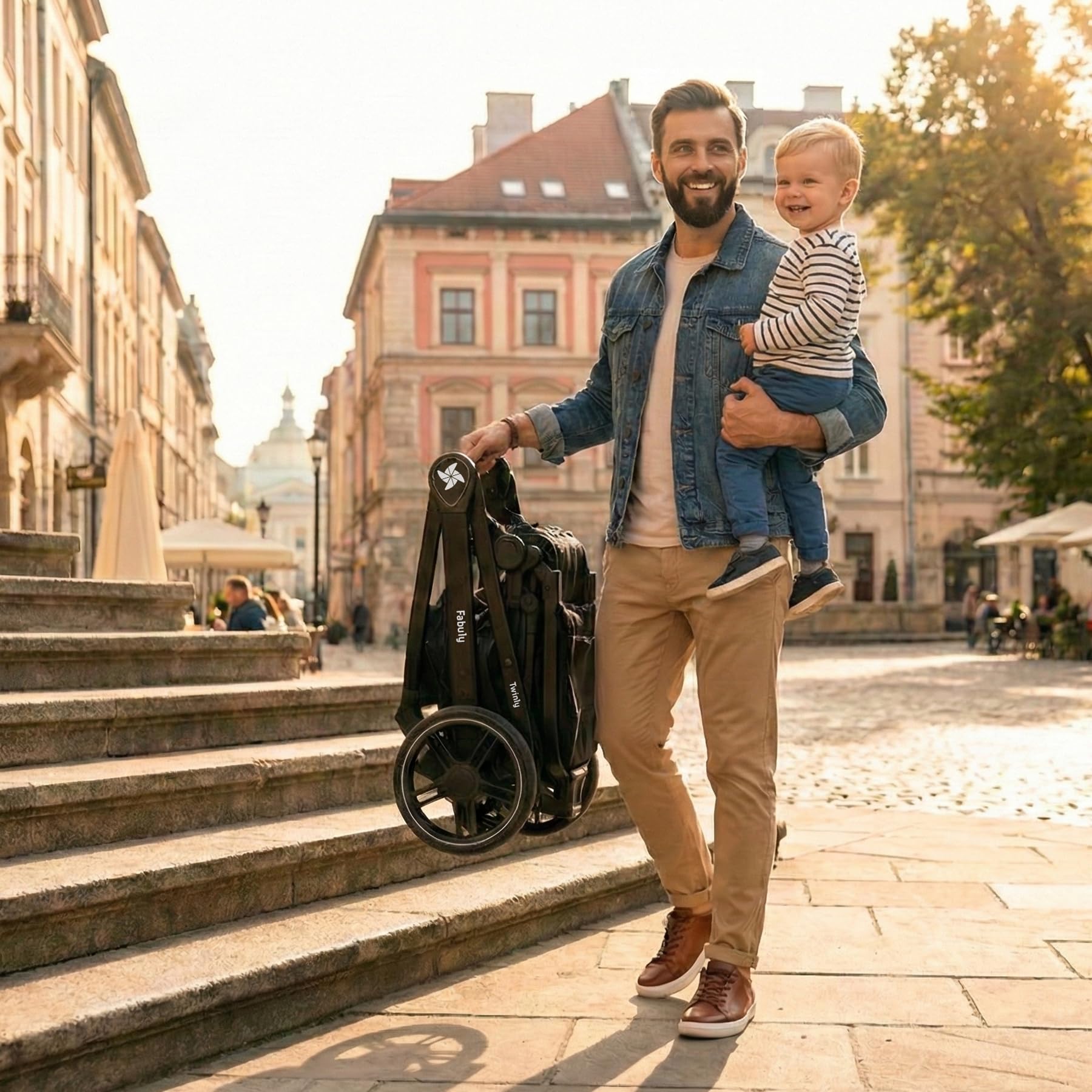 Twinly Carrito de Bebe 3 en 1 – Carro Bebe 3 Piezas Convertible con Grupo 0 (i-Size), Capazo y Silla de Paseo – FABULY – Plegable y Ligero con Bolso, Plástico Lluvia y saco – (Gris)