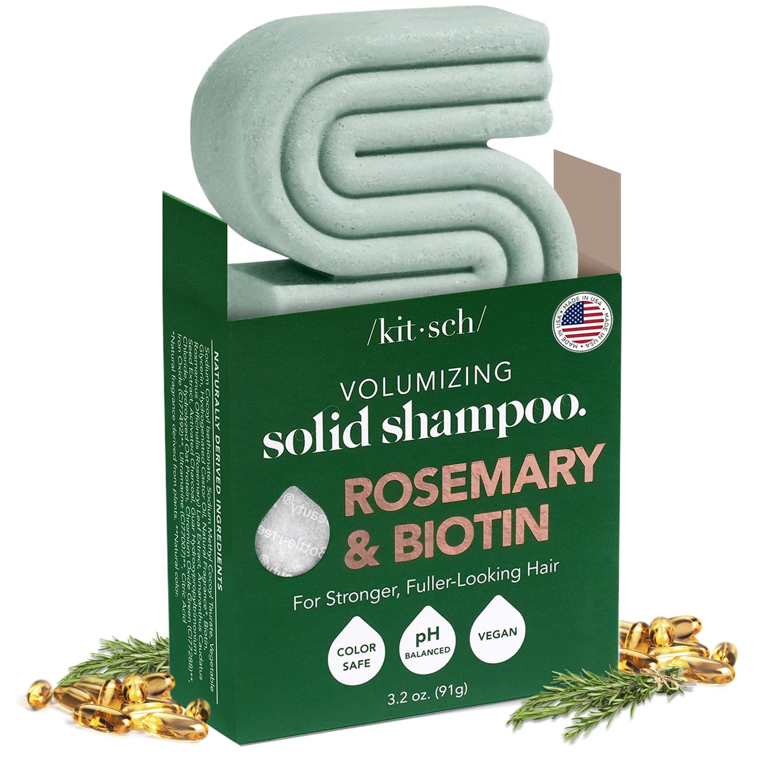 KitschRosemary & Biotin Shampoo Bar - For Hair Growth, Strengthening, Thickening & Volumizing Shampoo for Women and Men - Free of Parabens, Sulfates & Silicones - Made in USA - 3.2 oz[Amazon-developed Certification] Compact by Design