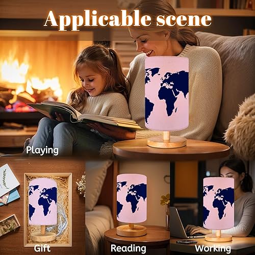 Miniatura 4 de Bedside Table Lamp Futuristic World map Silhouette Simple World map Quality map for Dimmable Desk Lamp with Flaxen Fabric Shade Wood Base Nightstand