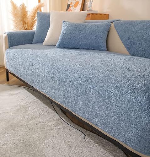 Miniatura 6 de vctops Funda de sofá de forro polar Sherpa de color liso, mullida, suave, suave, cálida, antideslizante, protector de muebles para niños, mascotas