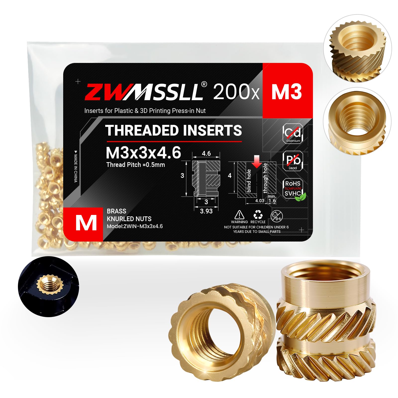 Brass Threaded Inserts - 3D Printing & Plastic Parts -32