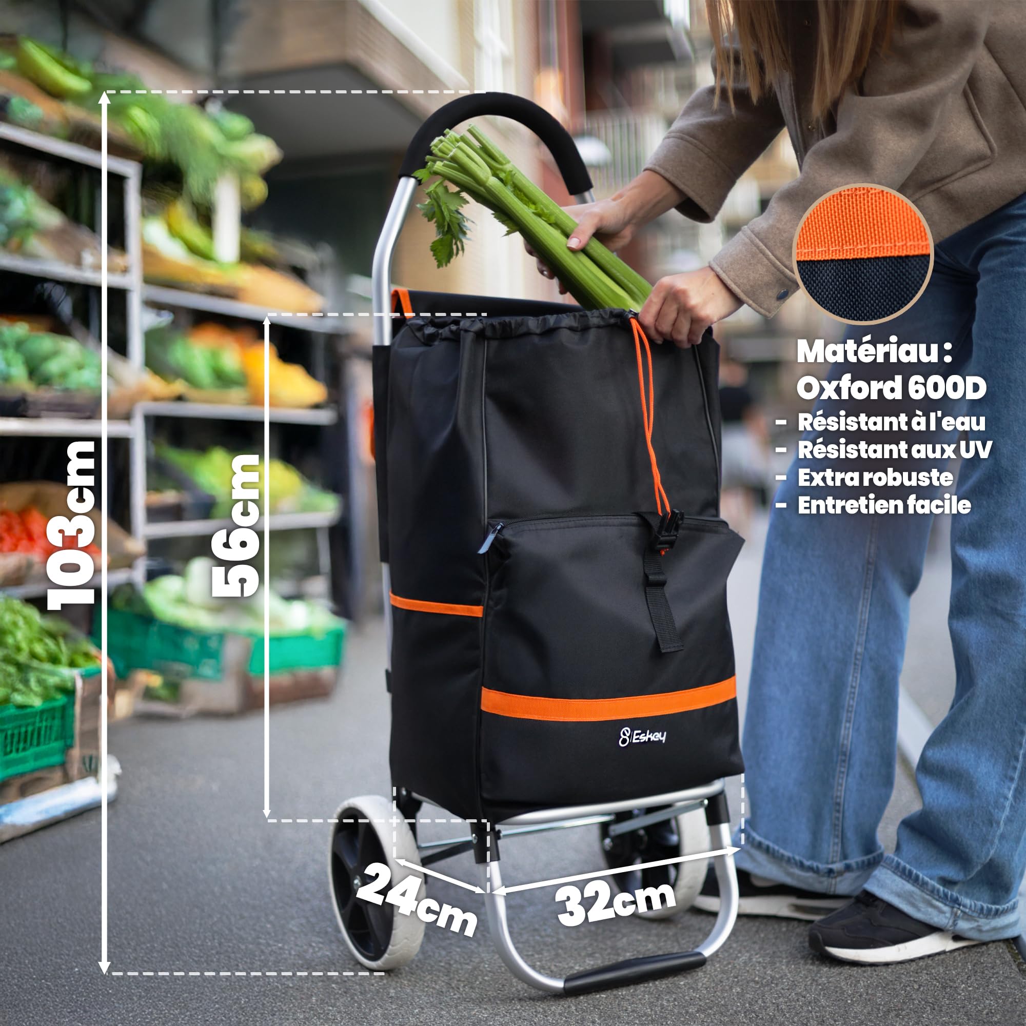 Eskey Chariot de Courses Pliable Isotherme Étanche