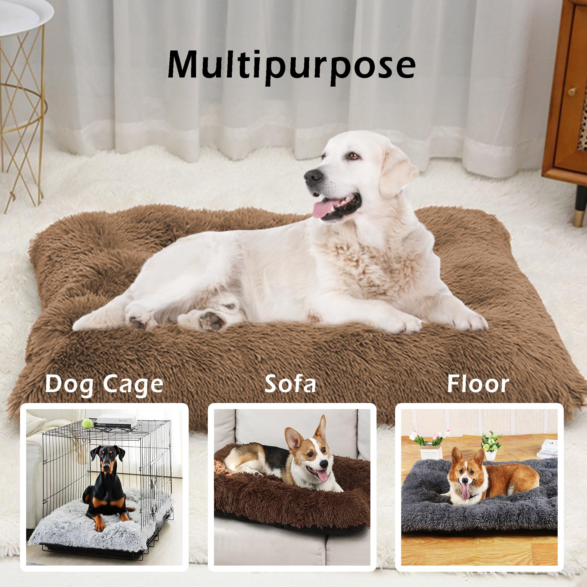 Grand matelas de cage pour chien, coussin moelleux anti-anxiété avec housse amovible lavable, tapis antidérapant rectangulaire, apaisant pour animaux de compagnie, chiens et chats (140 x 110 x