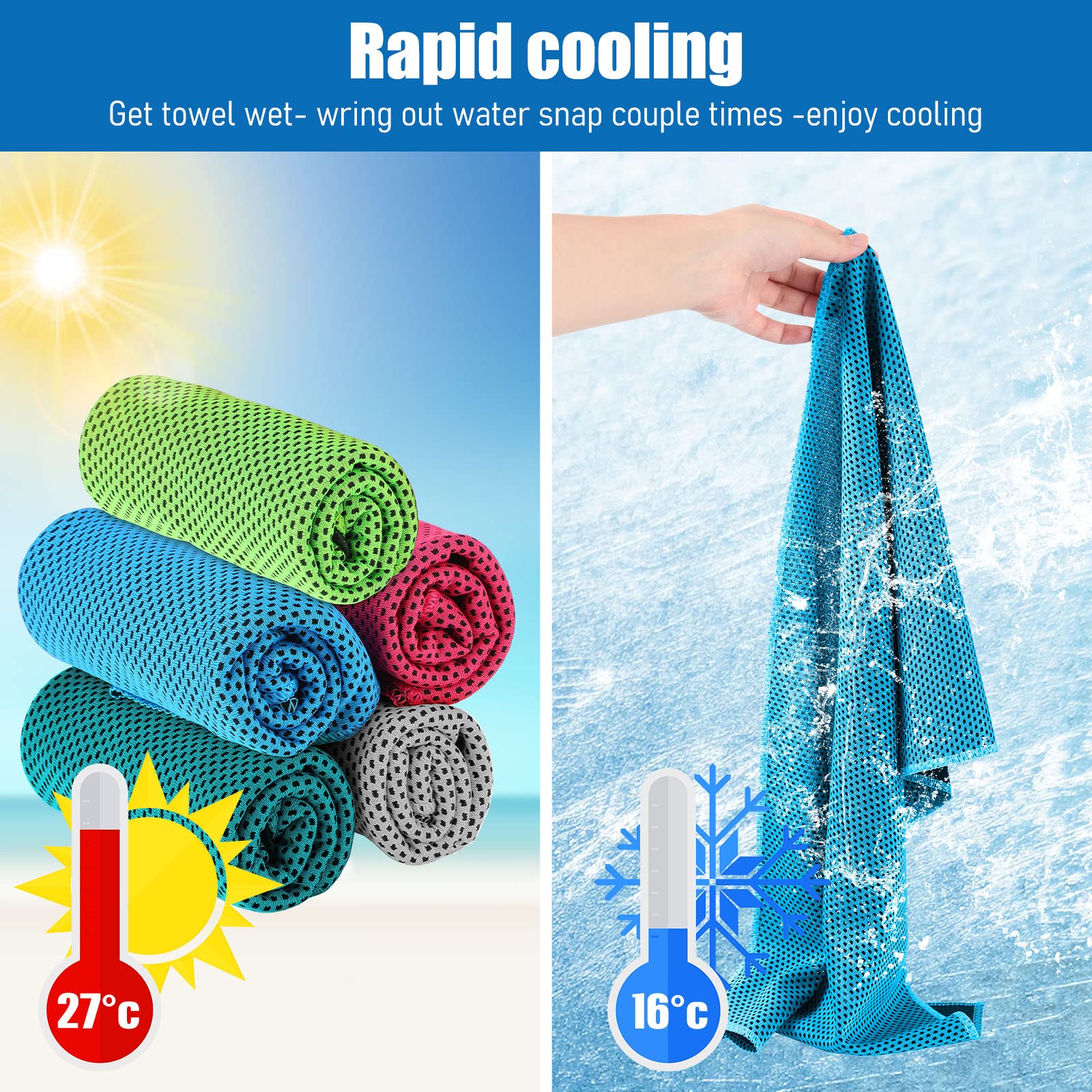 Lot de 50 serviettes de glace en microfibre de 81,3 x 30,5 cm, rafraîchissantes, douces pour le cou et le visage, respirantes pour le yoga, le sport, la gym, l'entraînement, le camping et autres