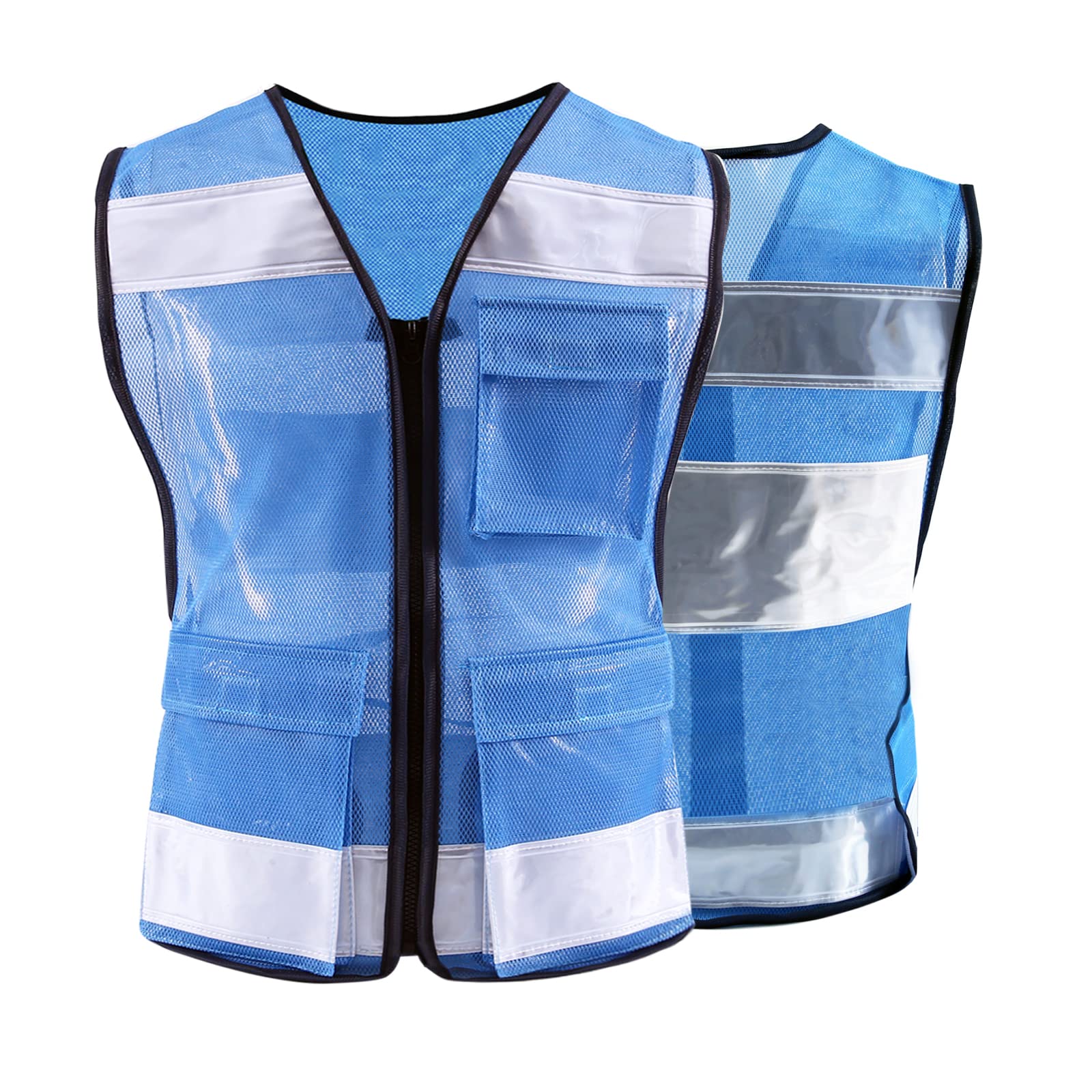 [Parrowboss] Safety Vest Reflective Safety Vest with Pockets and Zipper, Breathable Workwear with High Visibility Mesh, Easy to Use, Regular Up Style, Easy to Take Off, Easy to Use for Men and Women navy blue