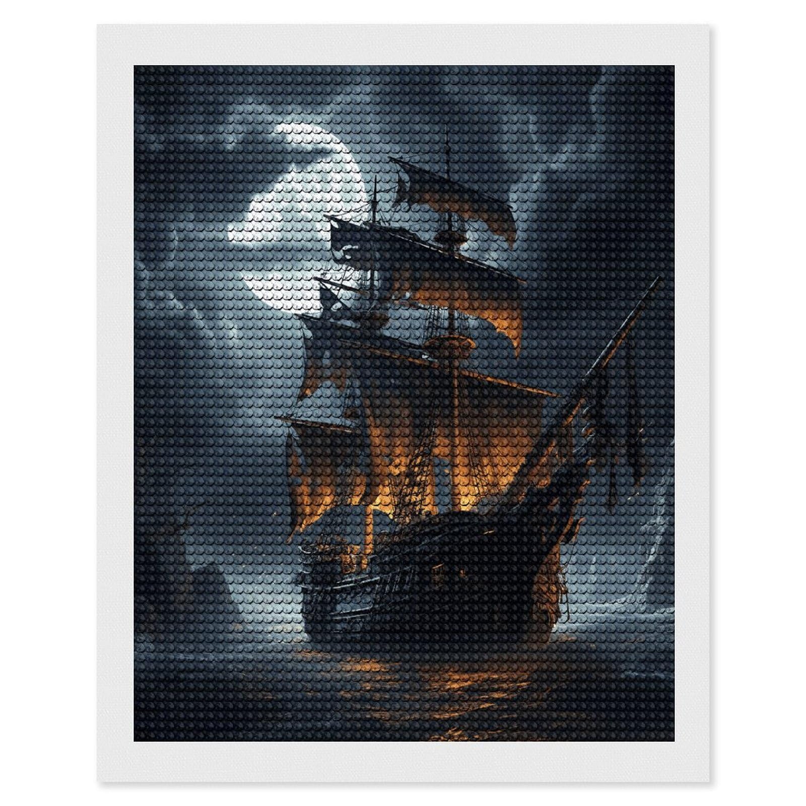 VstaDank Pirate Sailboat Full Moon Diamond Painting Kits Exquisite DIY Full Round Drill Diamond Dots Painting for Adults Beginner Diamond Photo Paint with Diamond Picture Art Wall Decor 16"x20"