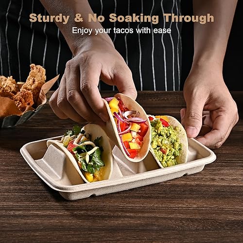 Miniatura 3 de Juego de 48 piezas de barra de tacos para una fiesta, soportes desechables para tacos, soportes de papel para tacos, soportes de tacos para 3 tacos,